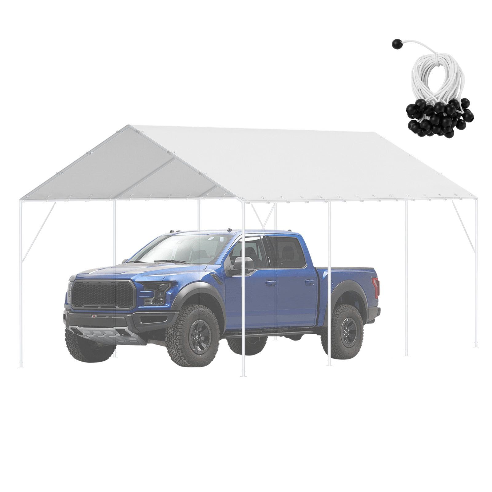 Heavy-Duty White 10x20 ft Carport Canopy Cover with Aluminum Poles