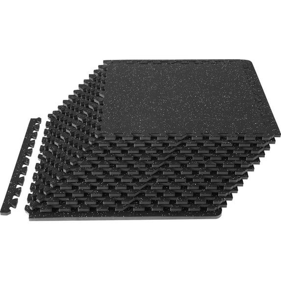 Black and Gray EVA Foam Rubber Interlocking Gym Floor Mats, 24" x 24"