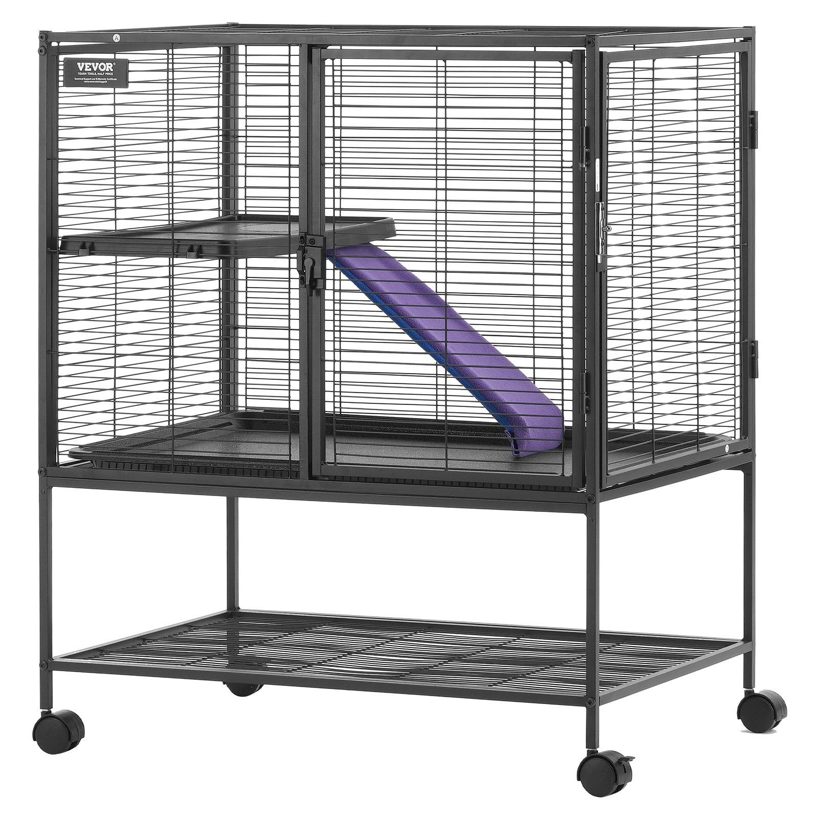 VEVOR 36-Inch Black Metal 2-Tier Rolling Small Animal Cage