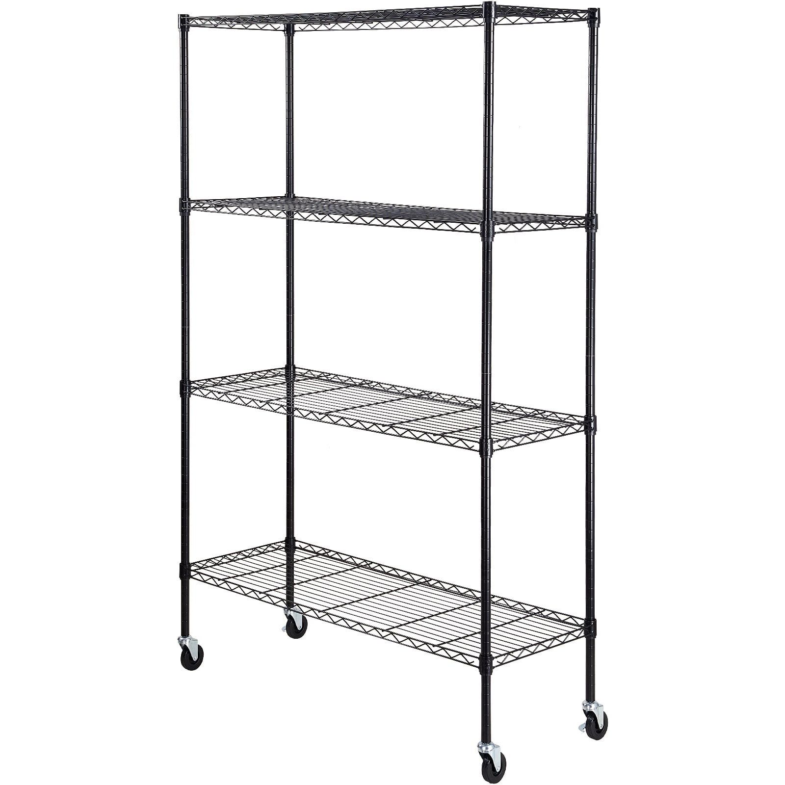 VEVOR Black Heavy Duty 4-Tier Metal Storage Shelving Unit with Wheels