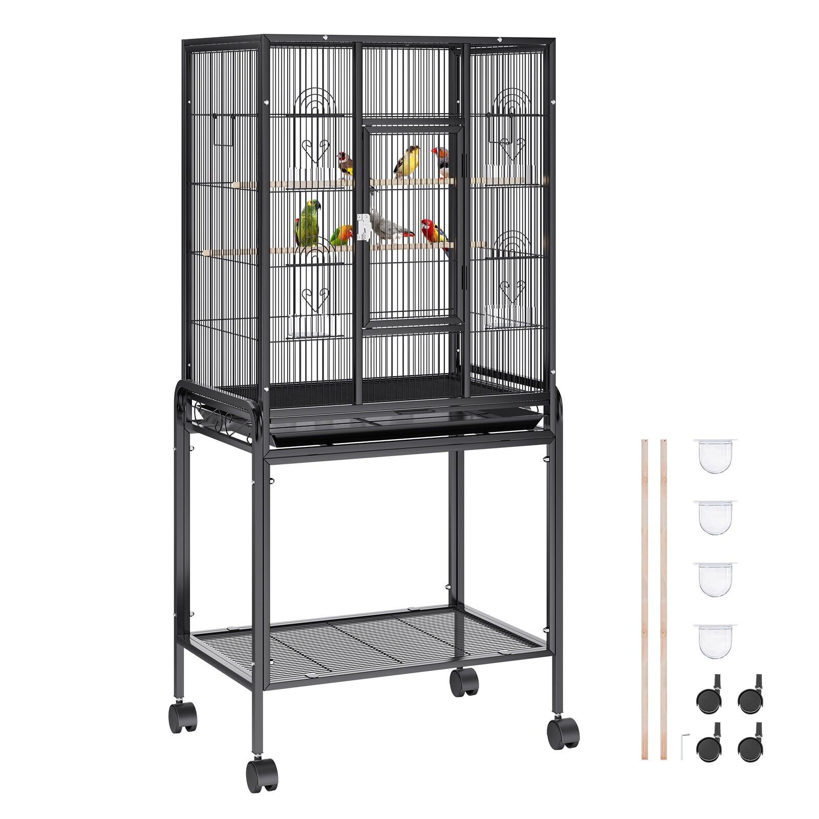 VEVOR 54 Inch Black Carbon Steel Bird Cage with Rolling Stand