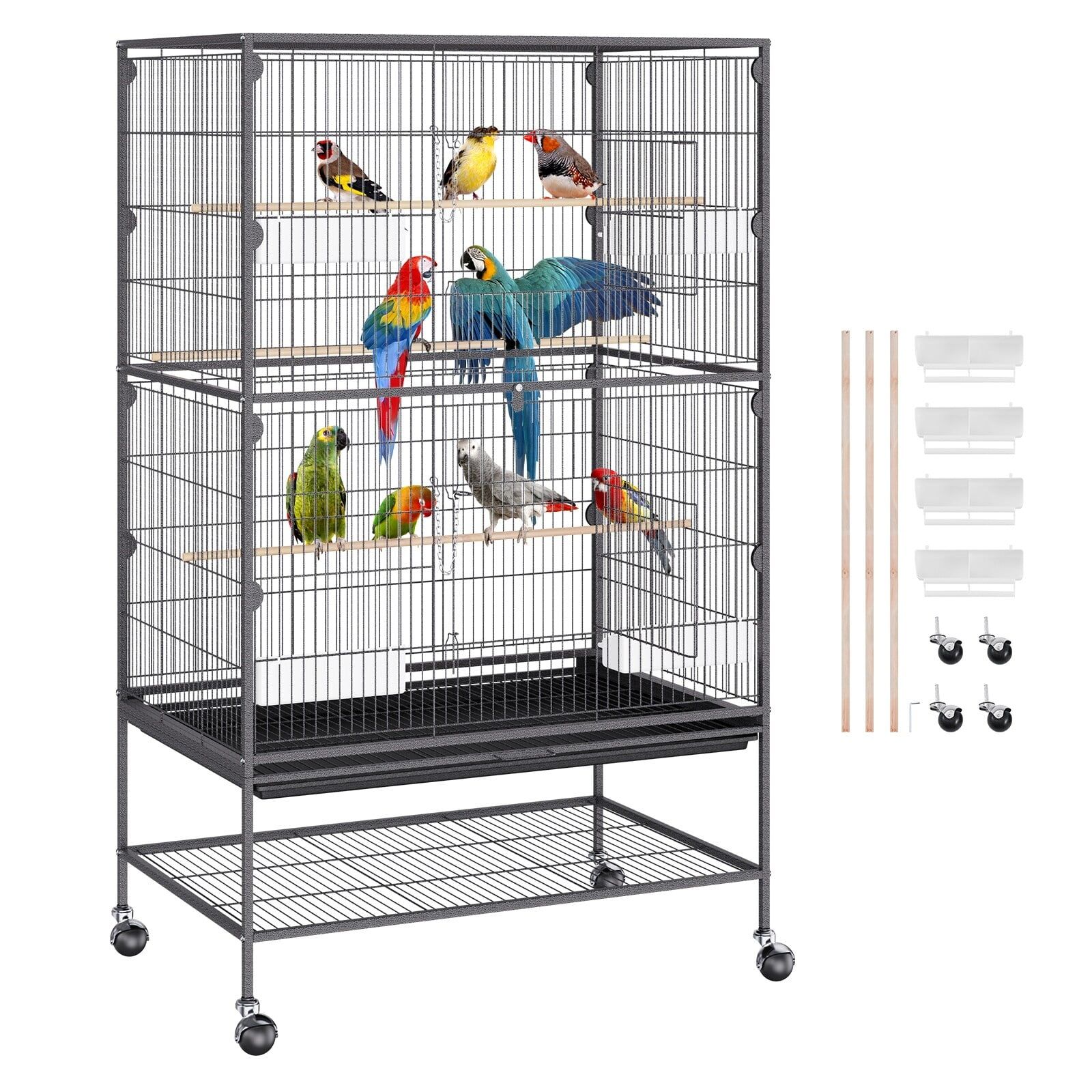 VEVOR 52 Inch Gray Carbon Steel Bird Cage with Rolling Stand