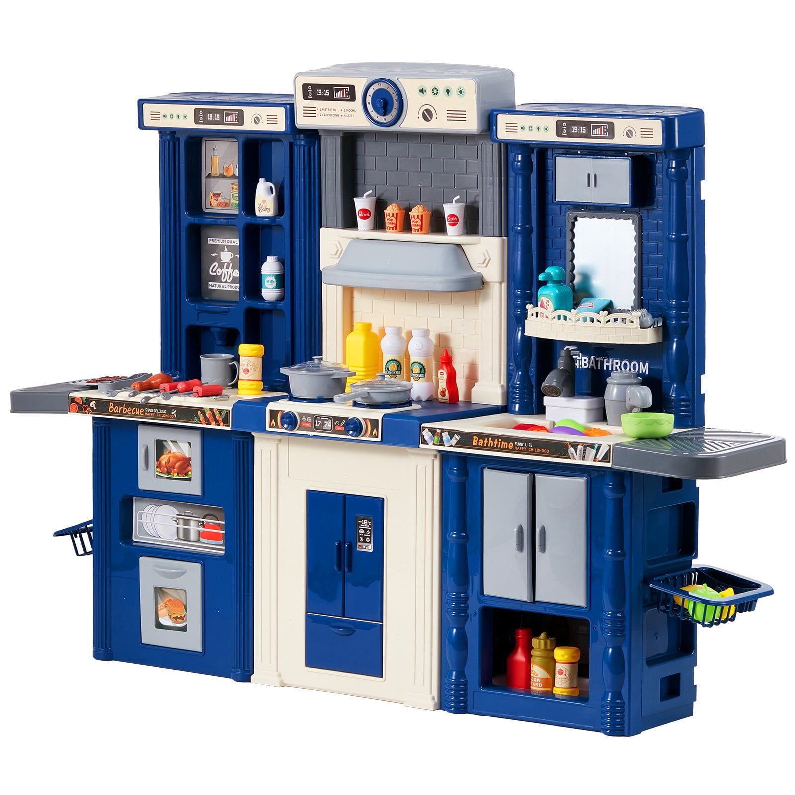 Blue and White 3-in-1 Kids Kitchen Playset with Accessories