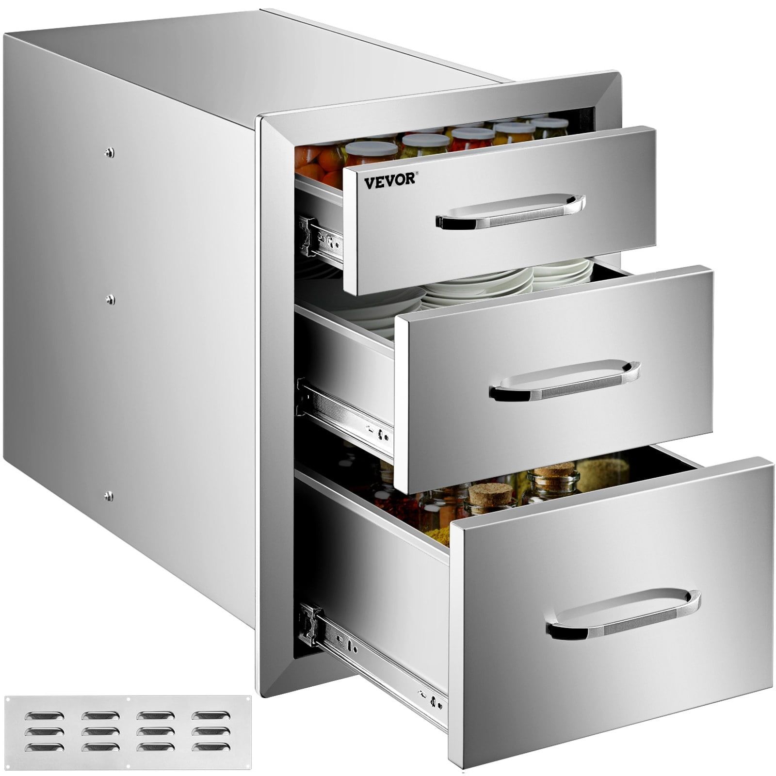 Stainless Steel Triple Drawer Outdoor Kitchen Storage Unit