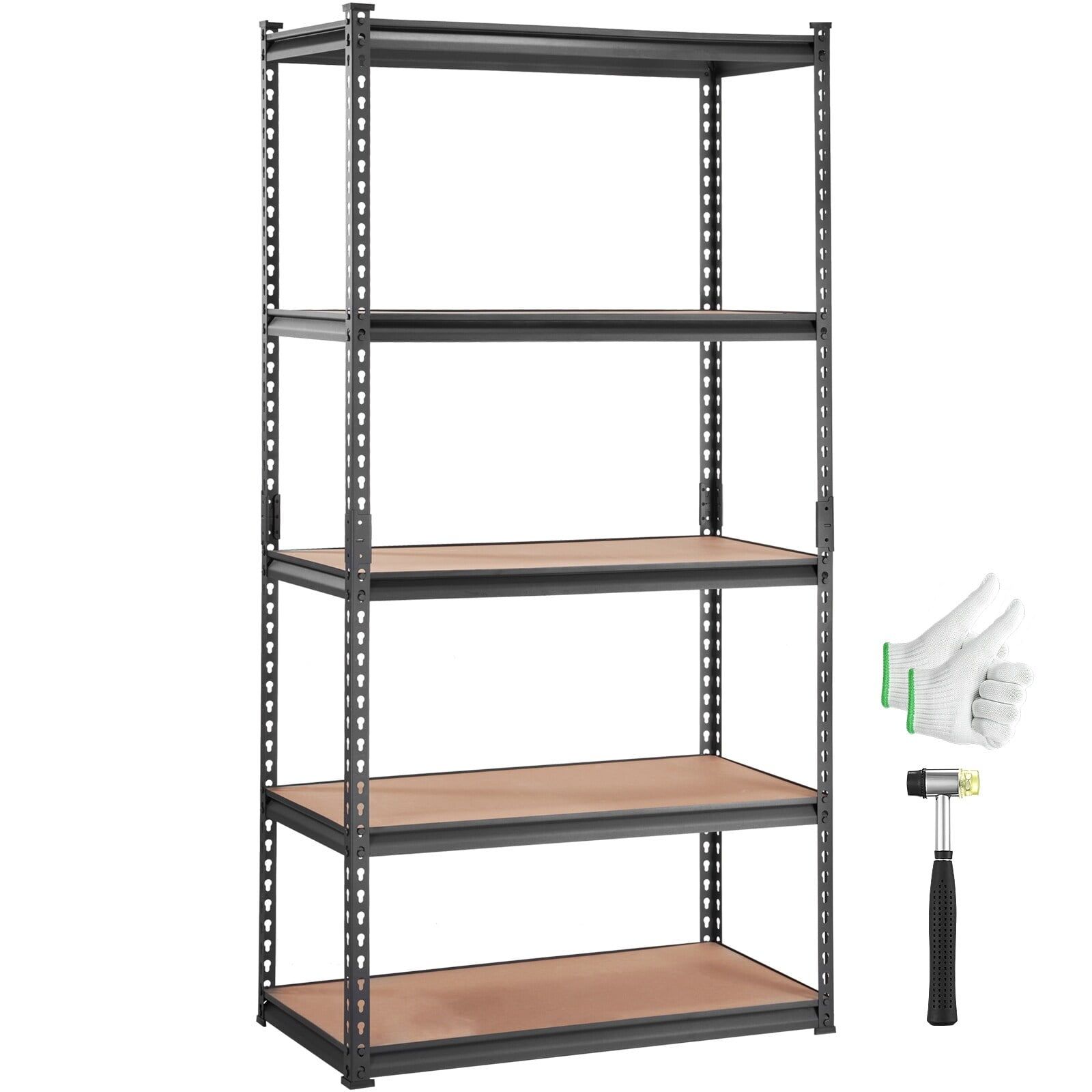 VEVOR 5-Tier Adjustable Black Metal Garage Shelving Unit