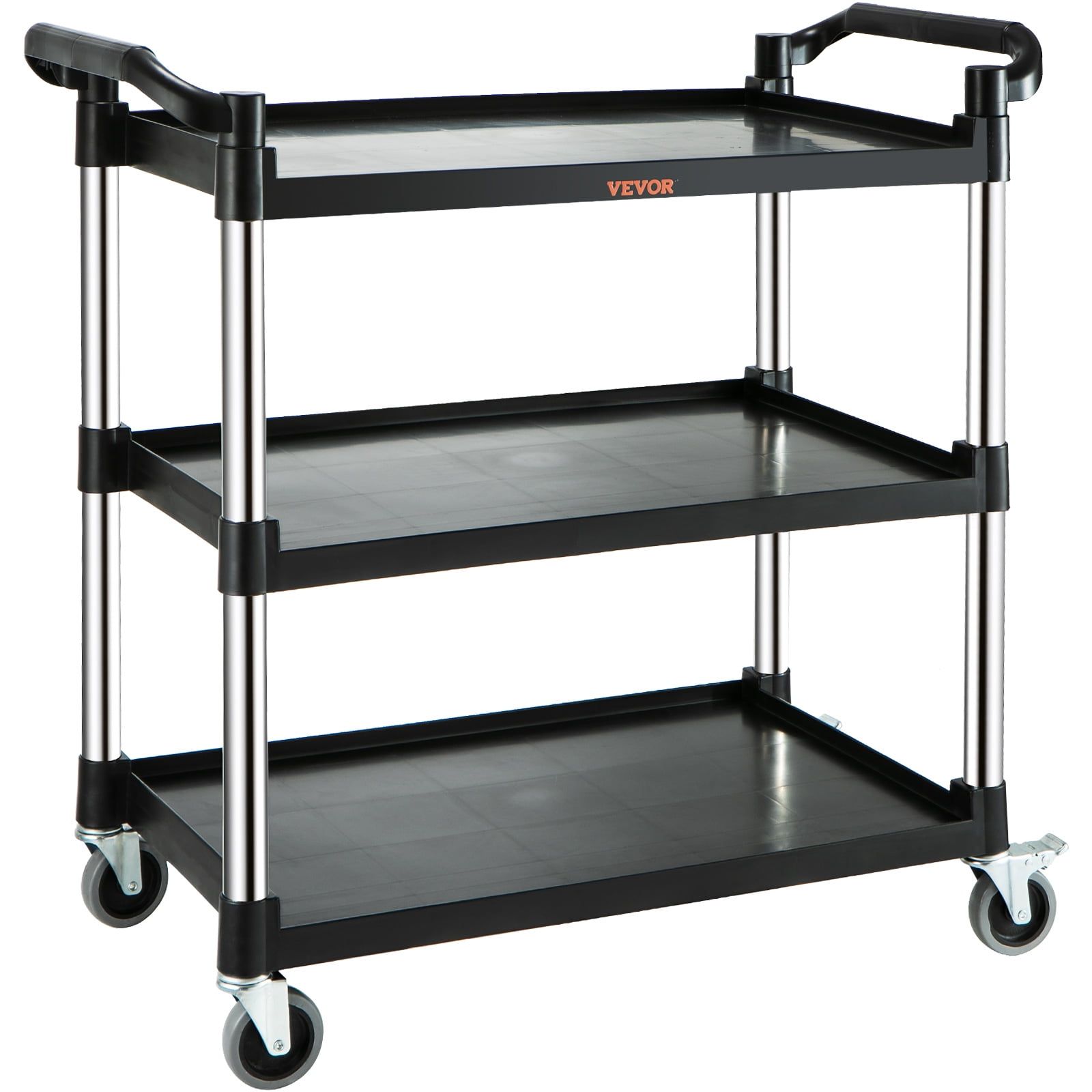 Black 3-Tier Utility Service Cart with Metal Wheels