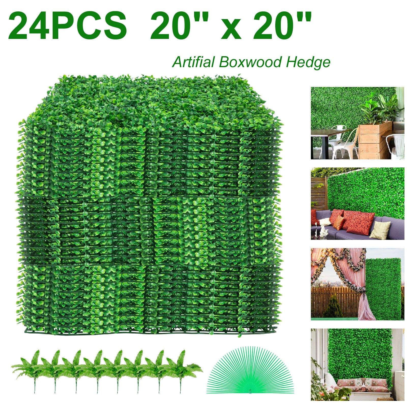 24 PCS 20"x20" Green Artificial Boxwood Hedge Panels