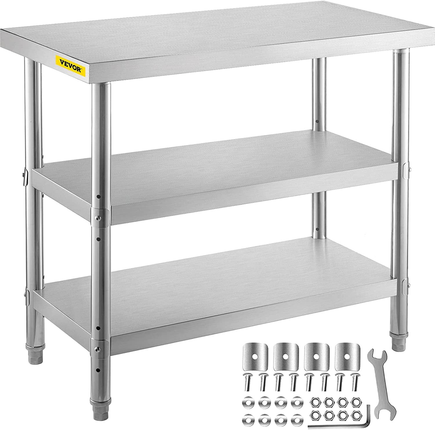 VEVOR 36x18 Stainless Steel Commercial Prep Table with 2 Shelves