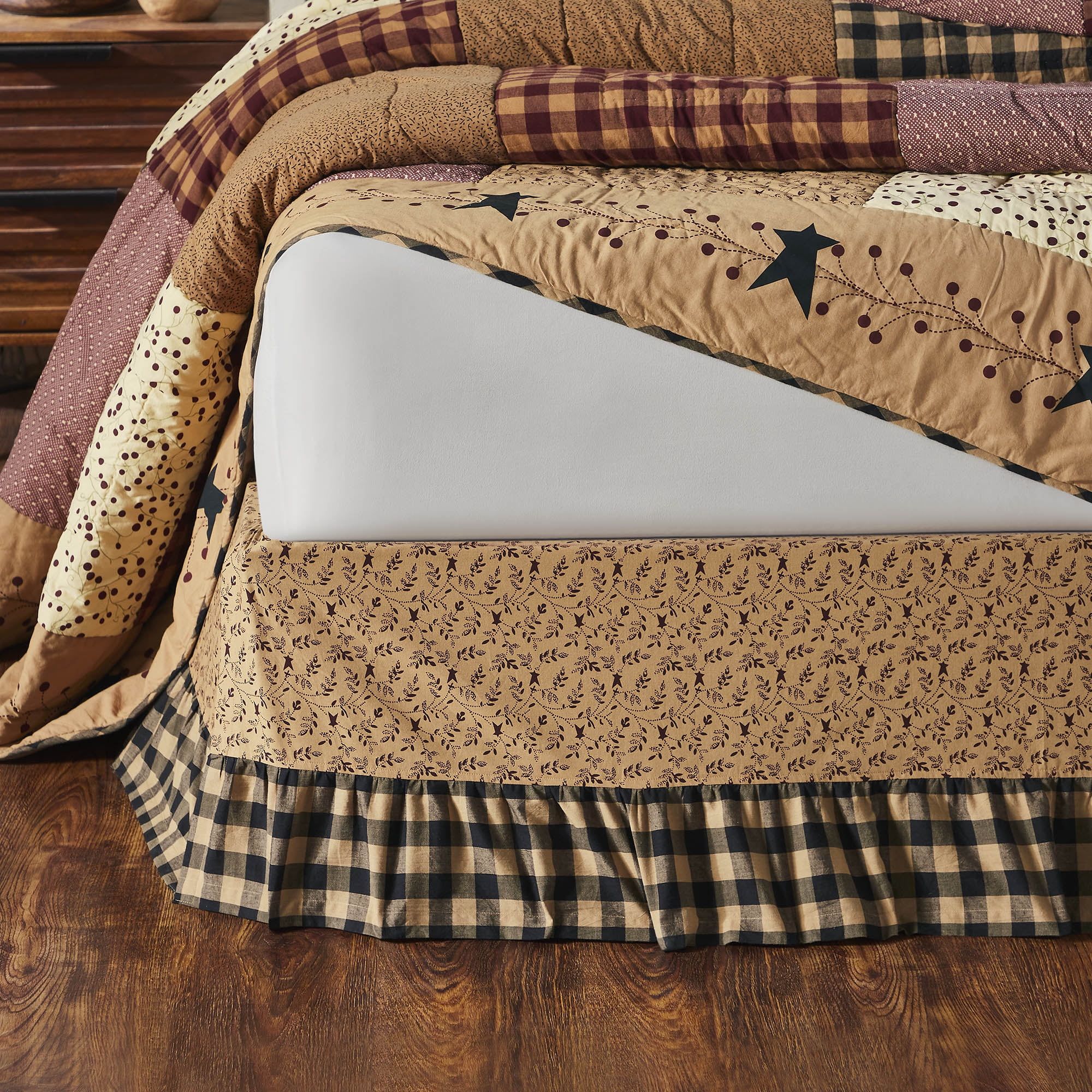 Natural Cotton Queen Bed Skirt with Check Pattern