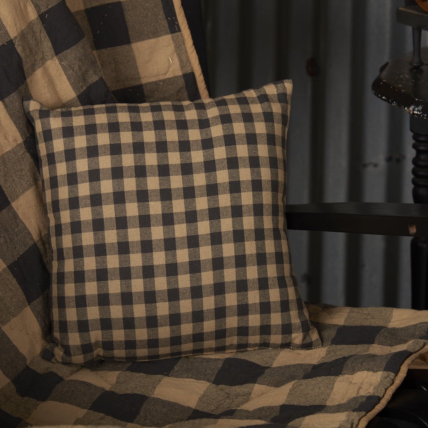 Black and Khaki Checkered Cotton 12x12 Pillow Set