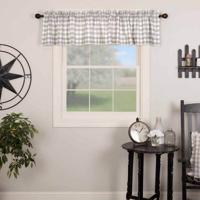 Annie Buffalo Check Grey and White Cotton Rod Pocket Valance