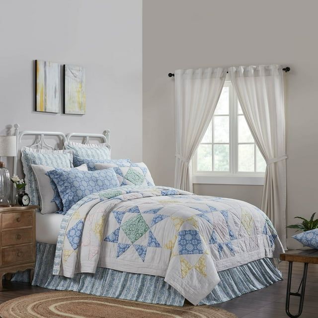 Jolie King Blue and Green Cotton Reversible Quilt