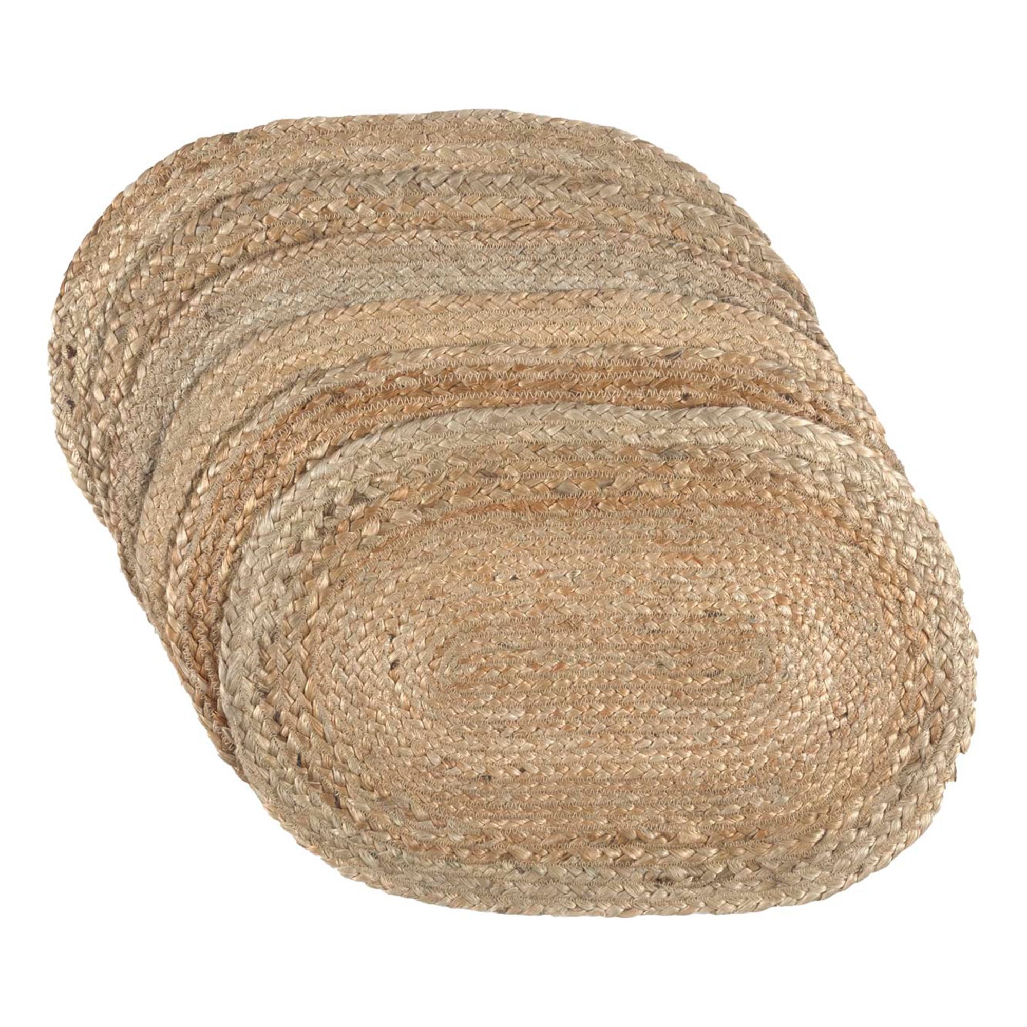 Natural Jute Oval Placemats Set of 6, 12x18 inches