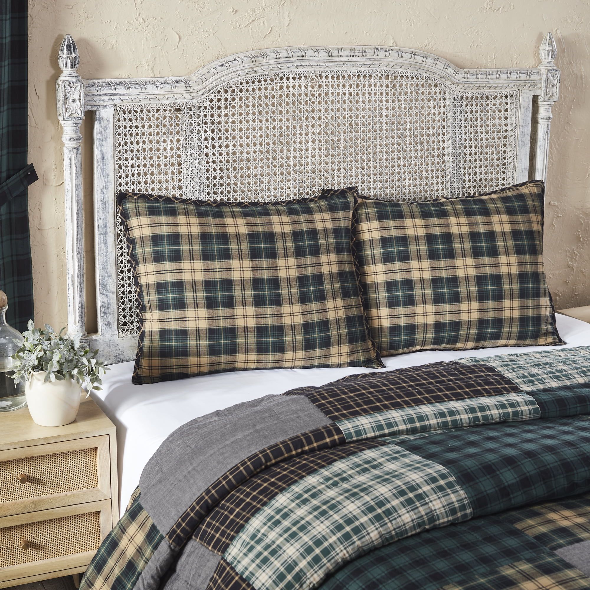 Pine Grove Green and Tan Plaid Cotton Standard Sham