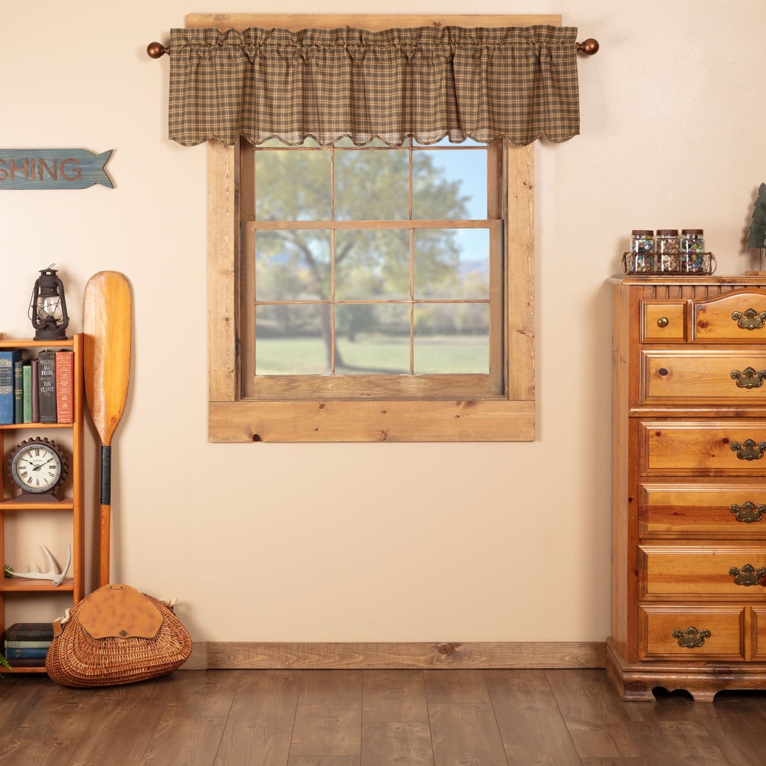 Cedar Green Plaid Cotton Scalloped Valance 16x72