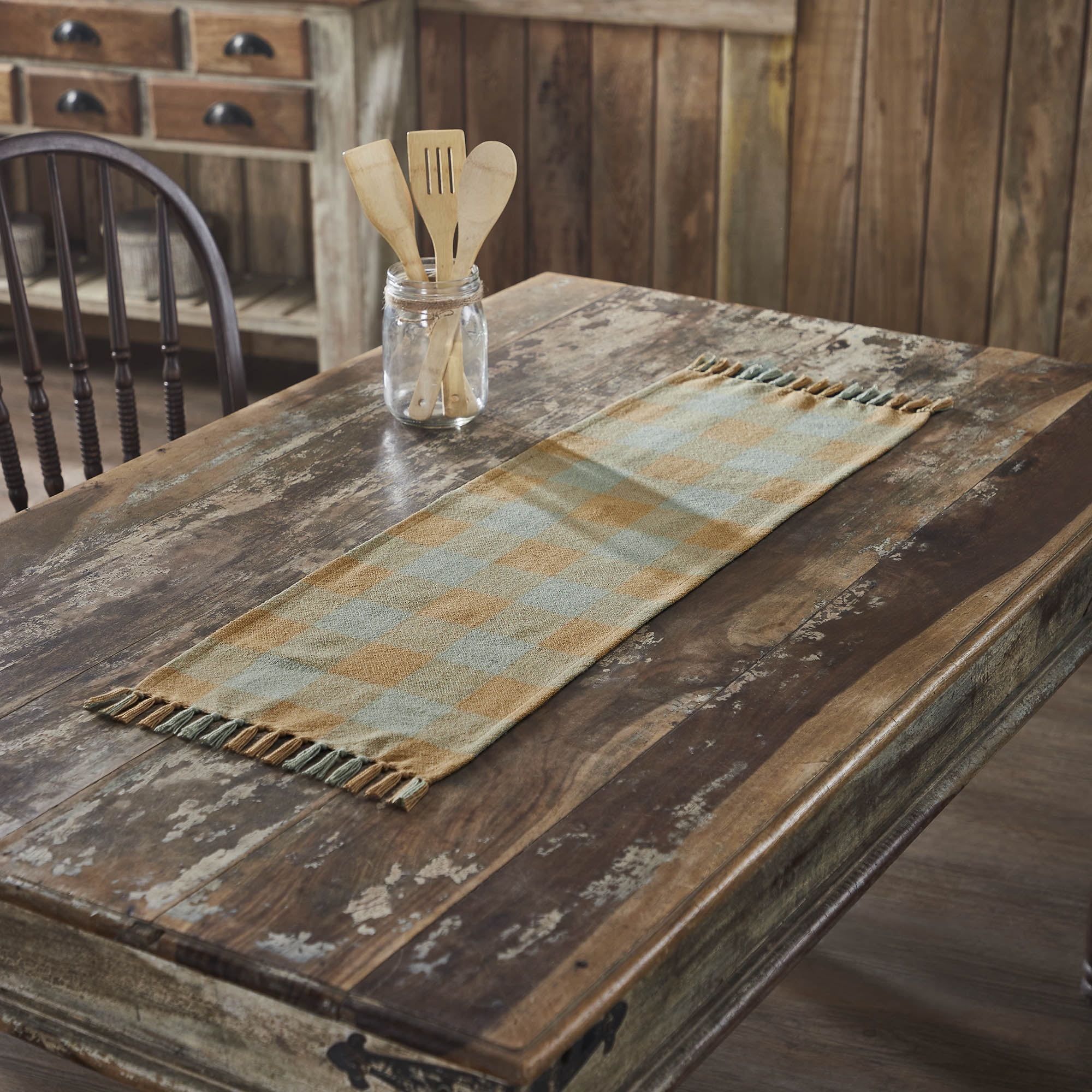 Golden Tan Recycled Plastic Checkered Table Runner 12x36