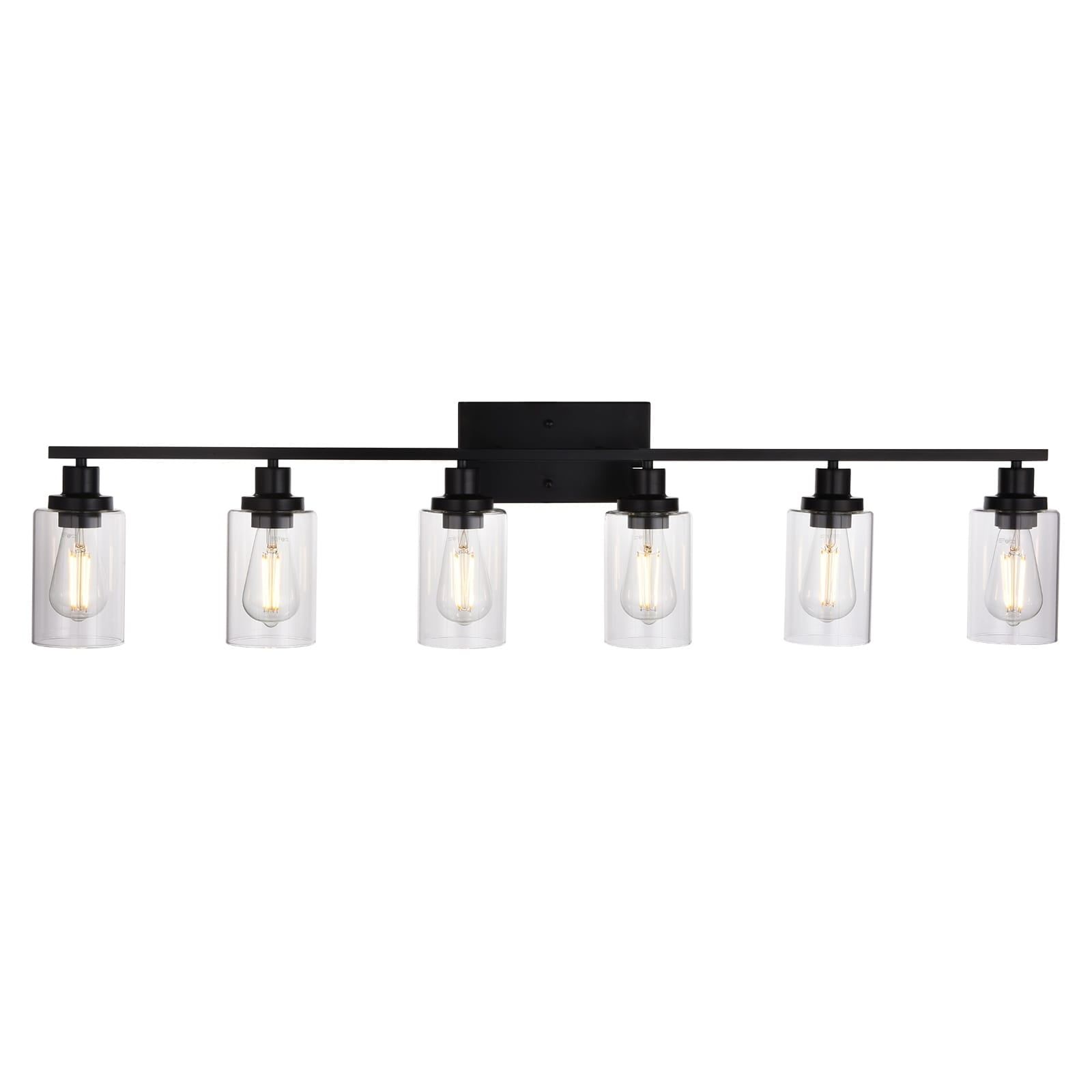 Black Metal and Glass 6-Light Vanity Fixture