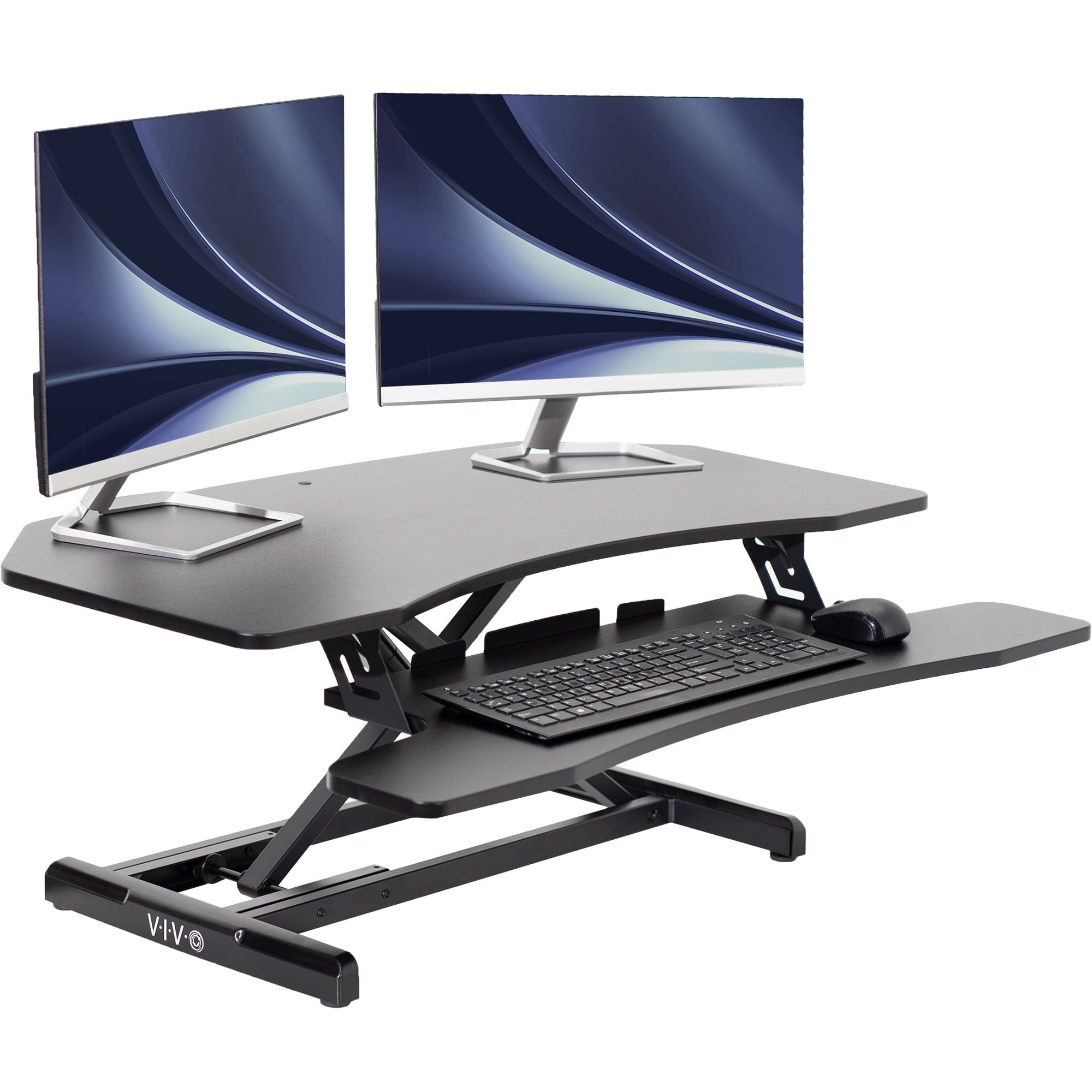 Black Adjustable Corner Standing Desk Converter with Monitor Riser