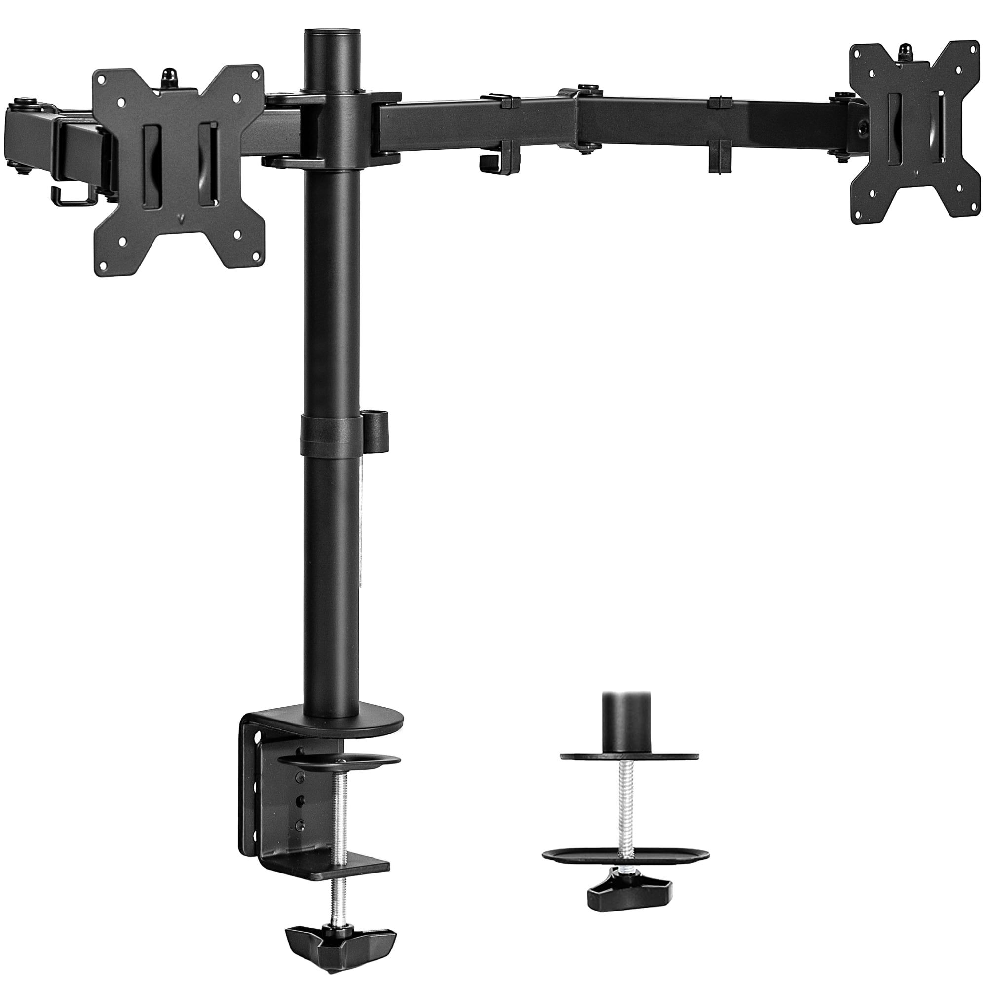 Black Adjustable Dual Monitor Desk Mount with Steel and Aluminum