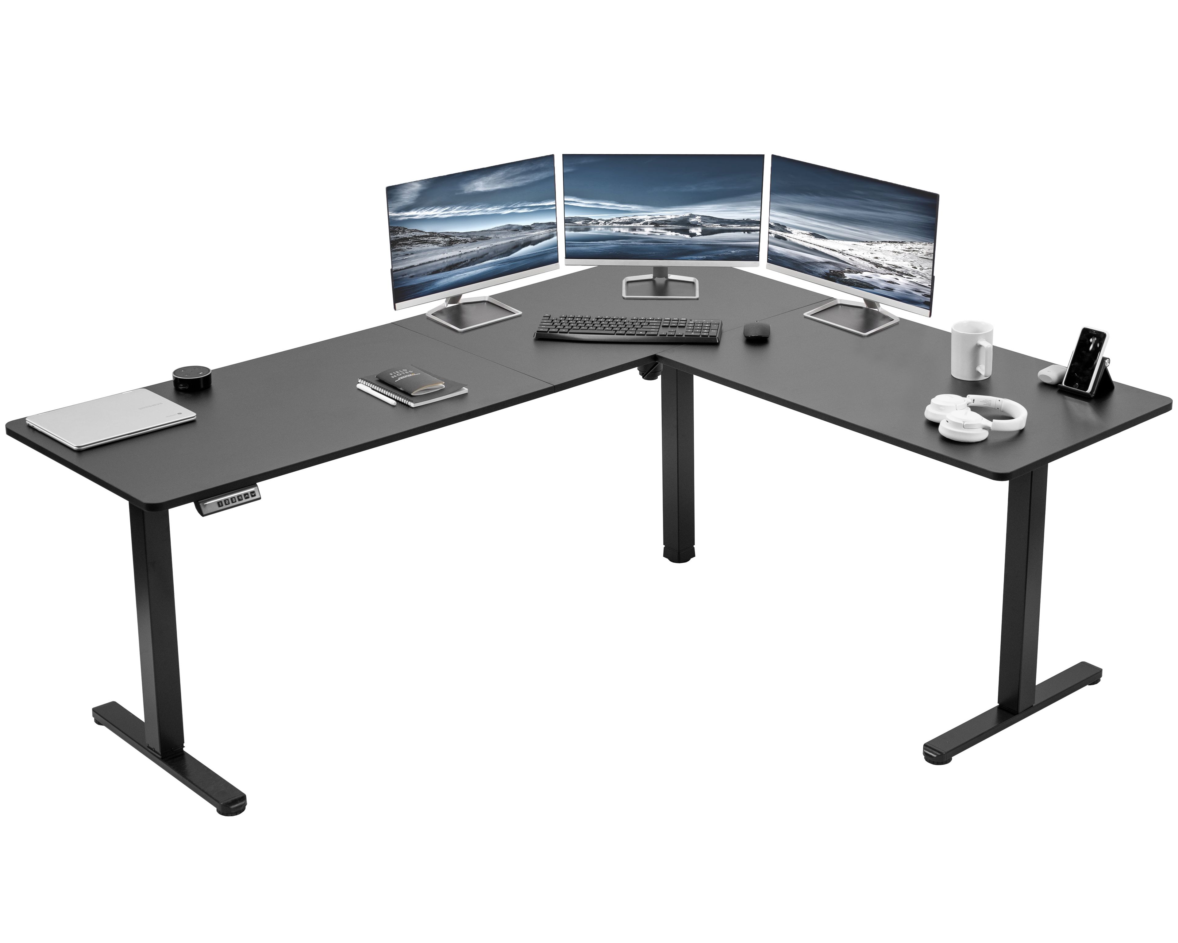 Black Adjustable Height L-Shaped Electric Standing Desk