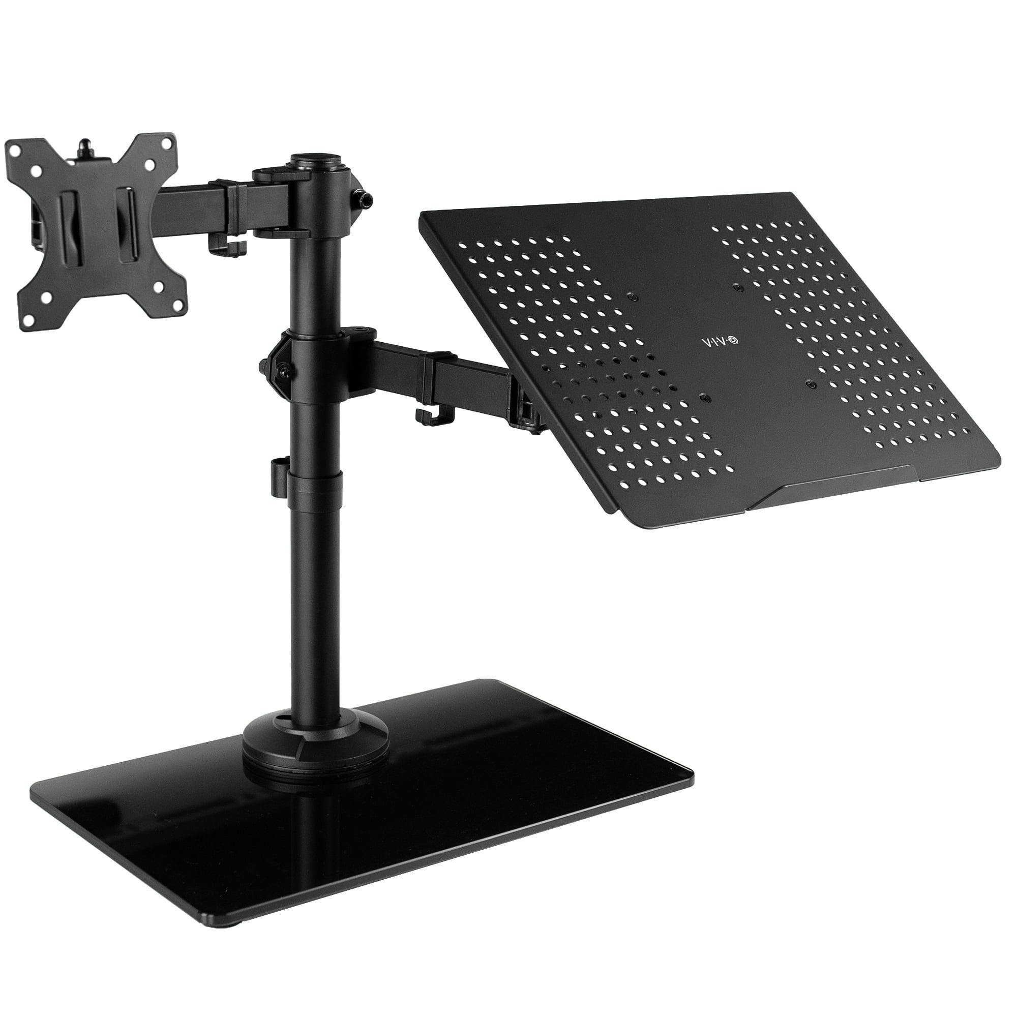 Black Steel Monitor and Laptop Desk Stand with Glass Base