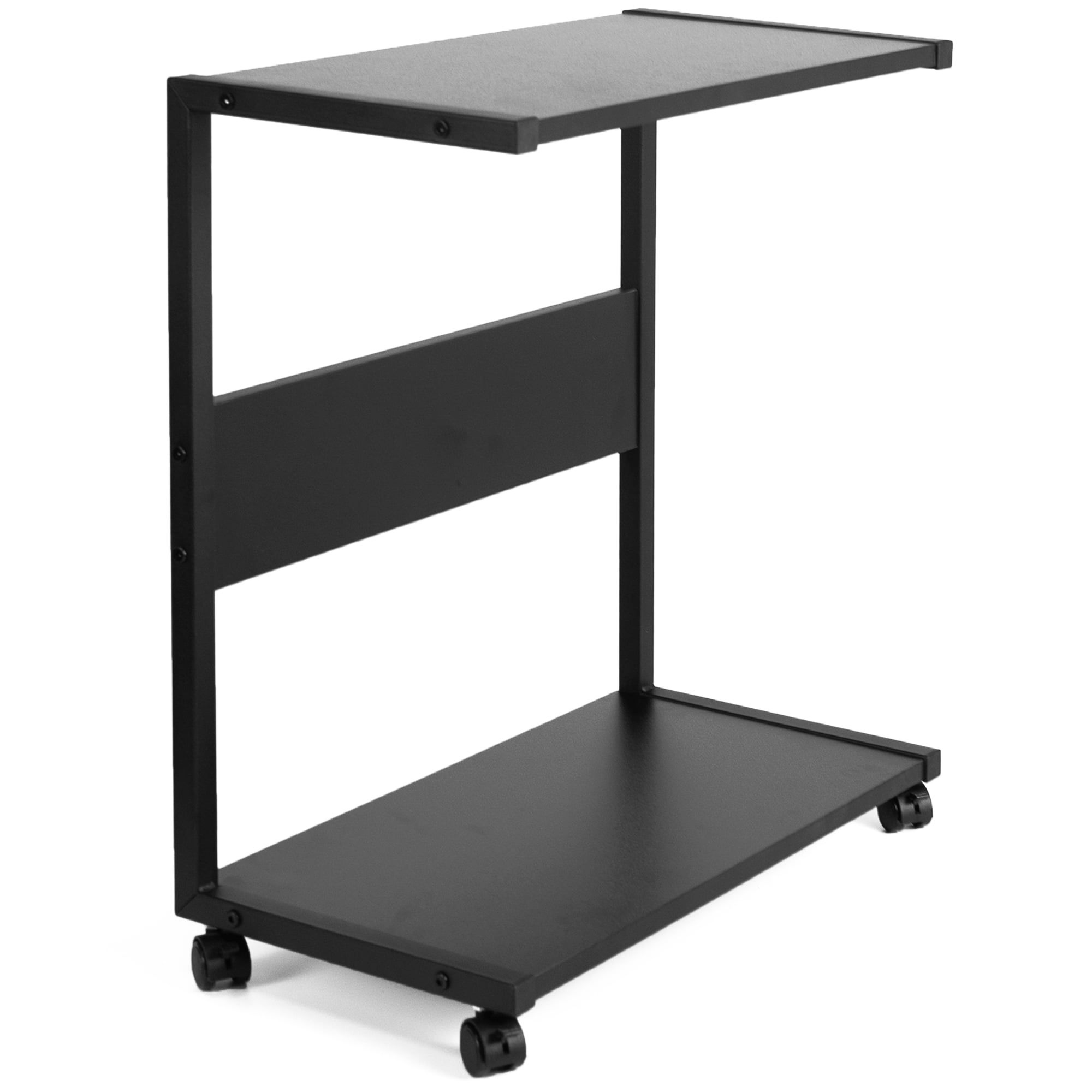 Black Steel Mobile PC Cart with Storage and Wheels