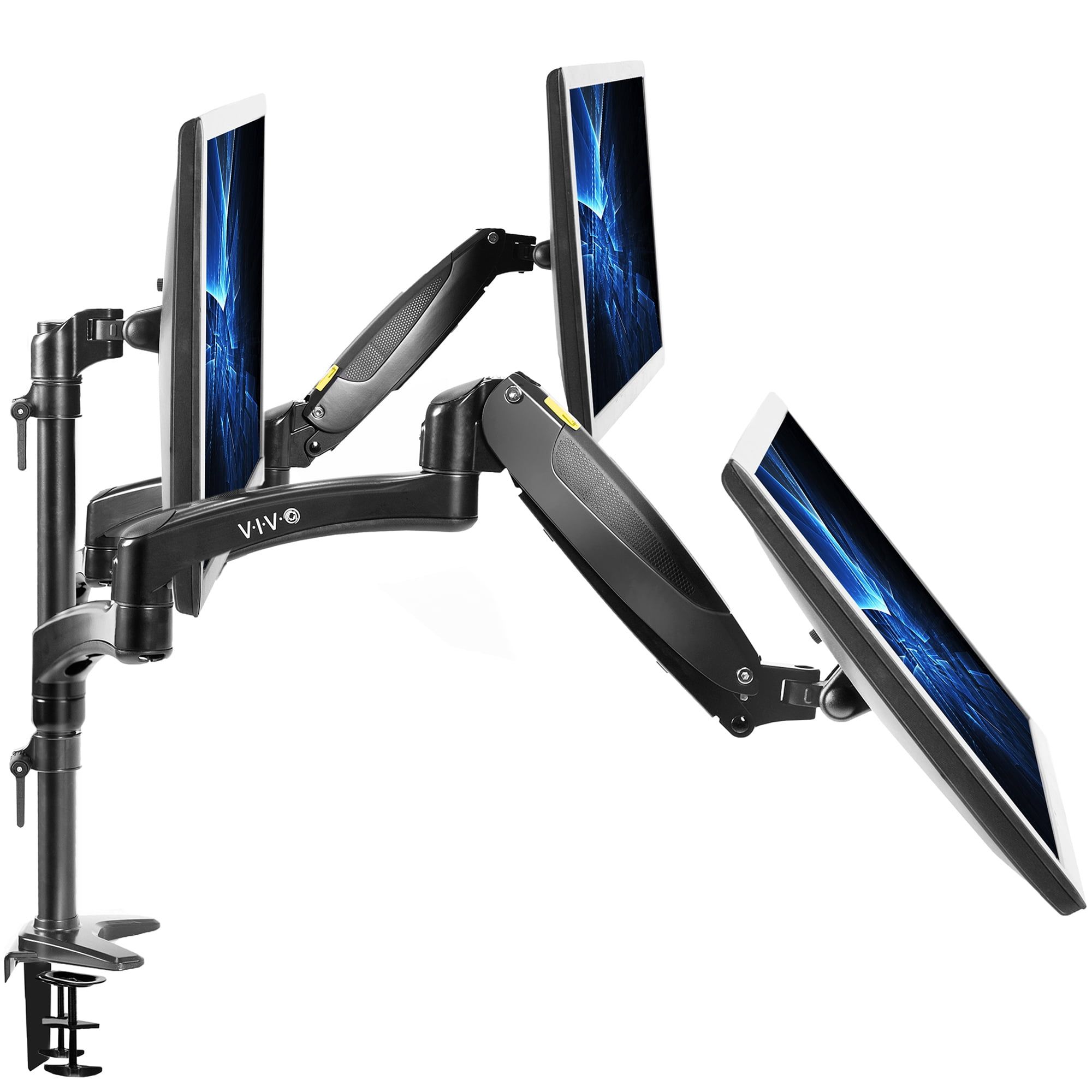 Black Triple Monitor Mount with Pneumatic Arms and C-Clamp