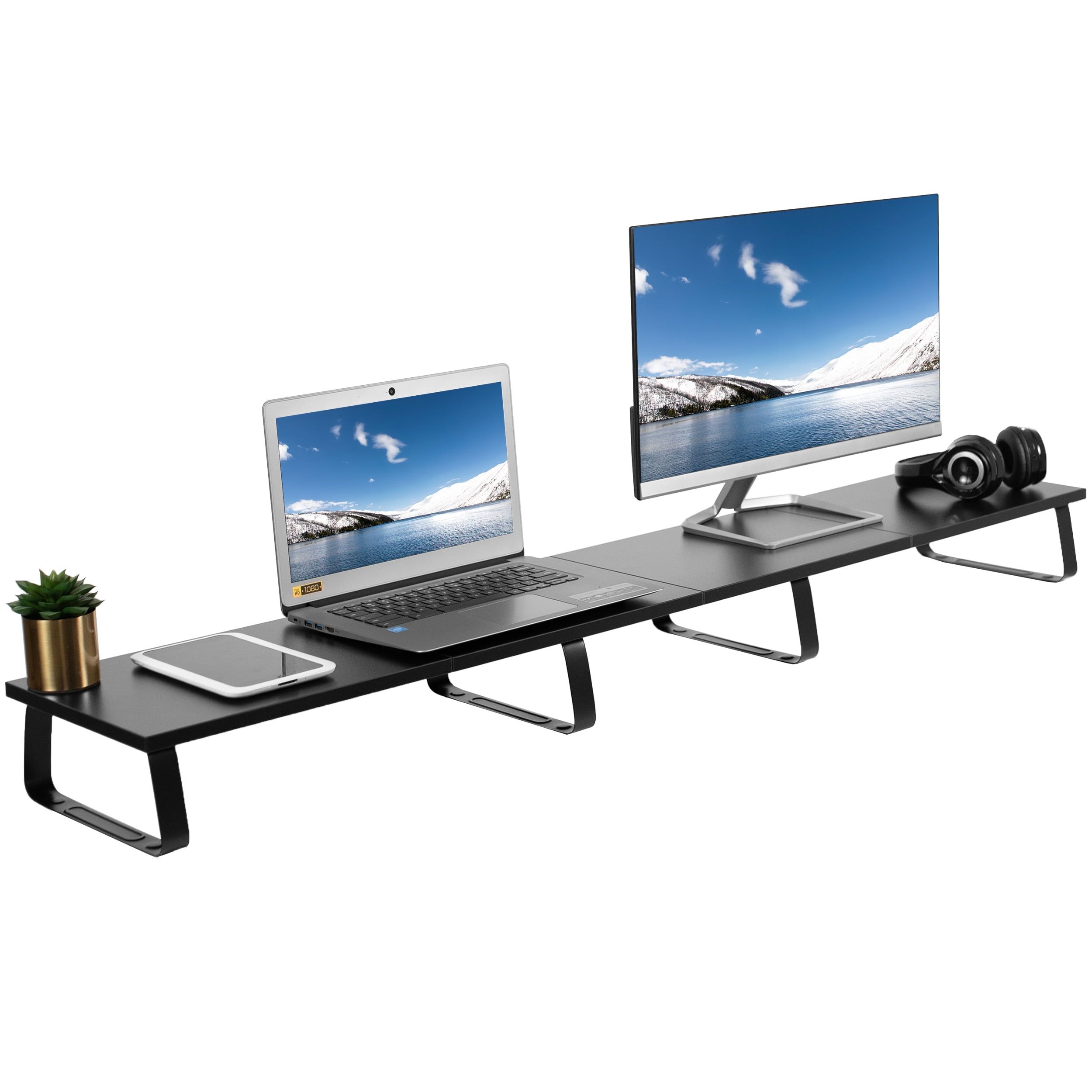 VIVO 55" Black Wood and Steel Extra Long Monitor Stand