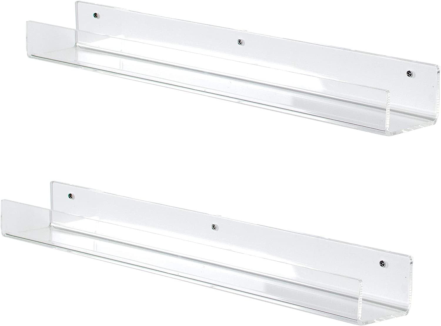 Clear Acrylic 24" Wall-Mounted Floating Bookshelves, Set of 2