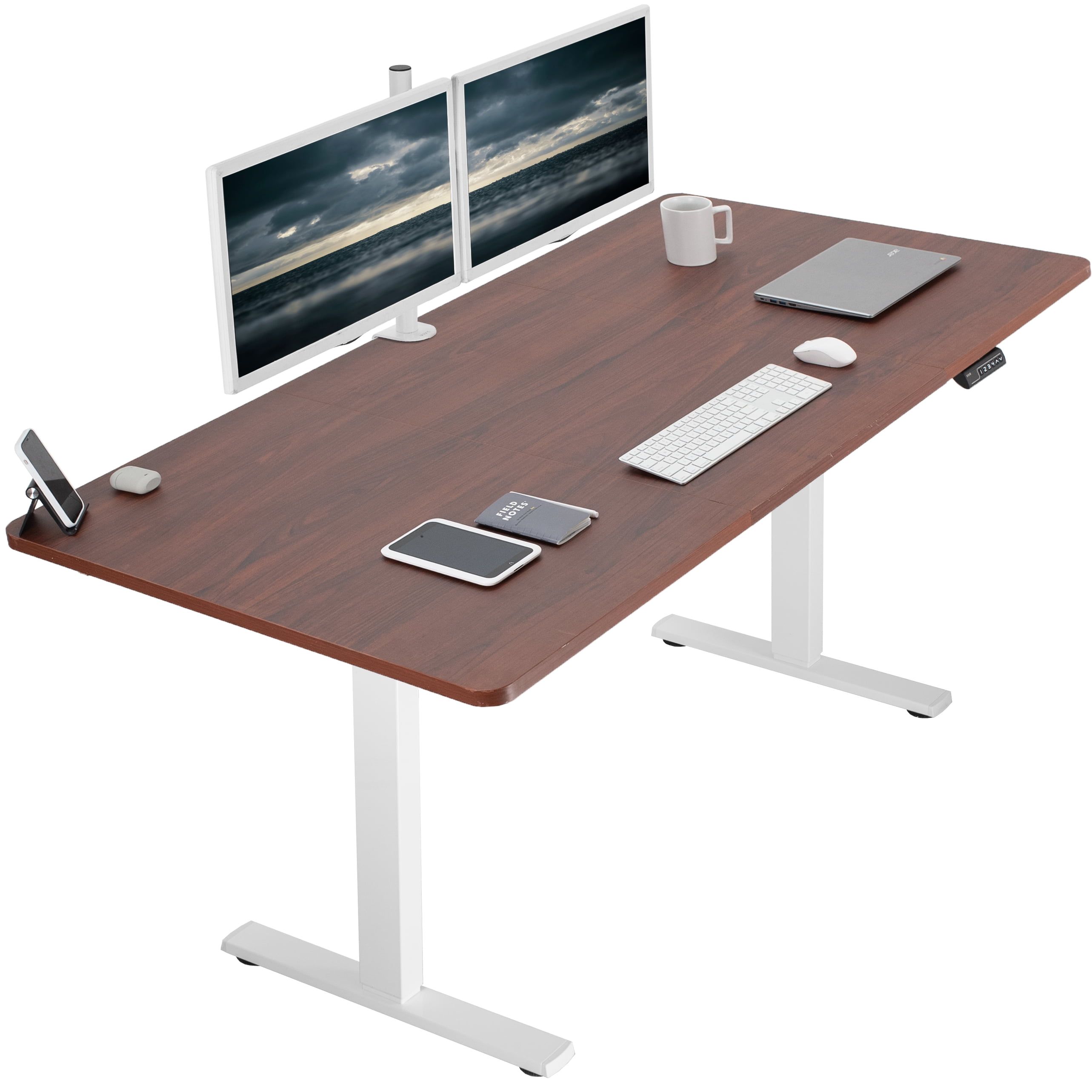 Electric Adjustable Height 71'' Dark Walnut Standing Desk with Memory Preset