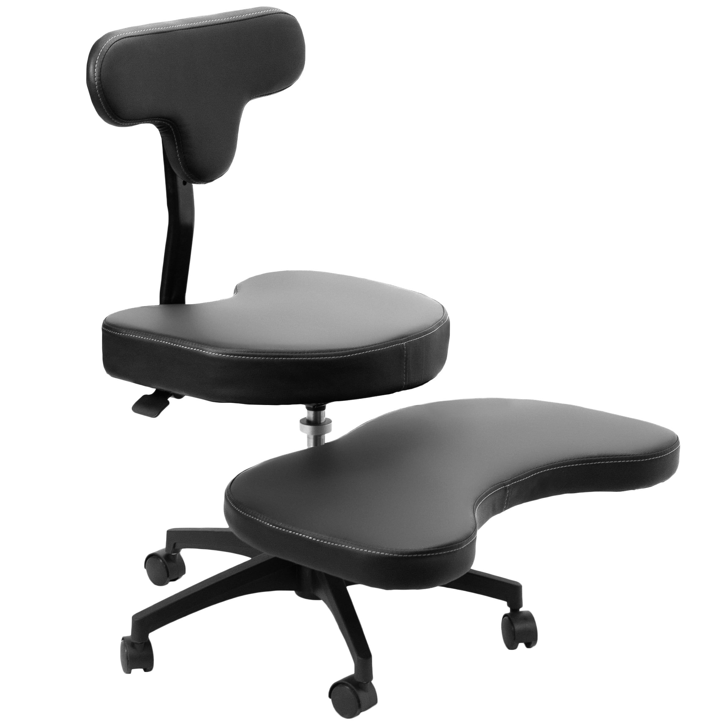 Black Ergonomic Swivel Kneeling Chair with Leather Padding