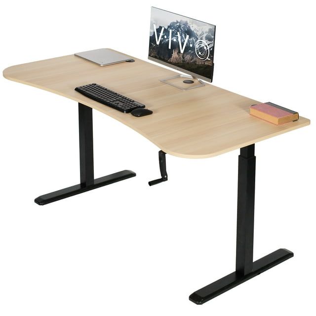 Cyan Chestnut Light Wood & Black Manual Crank Adjustable Desk