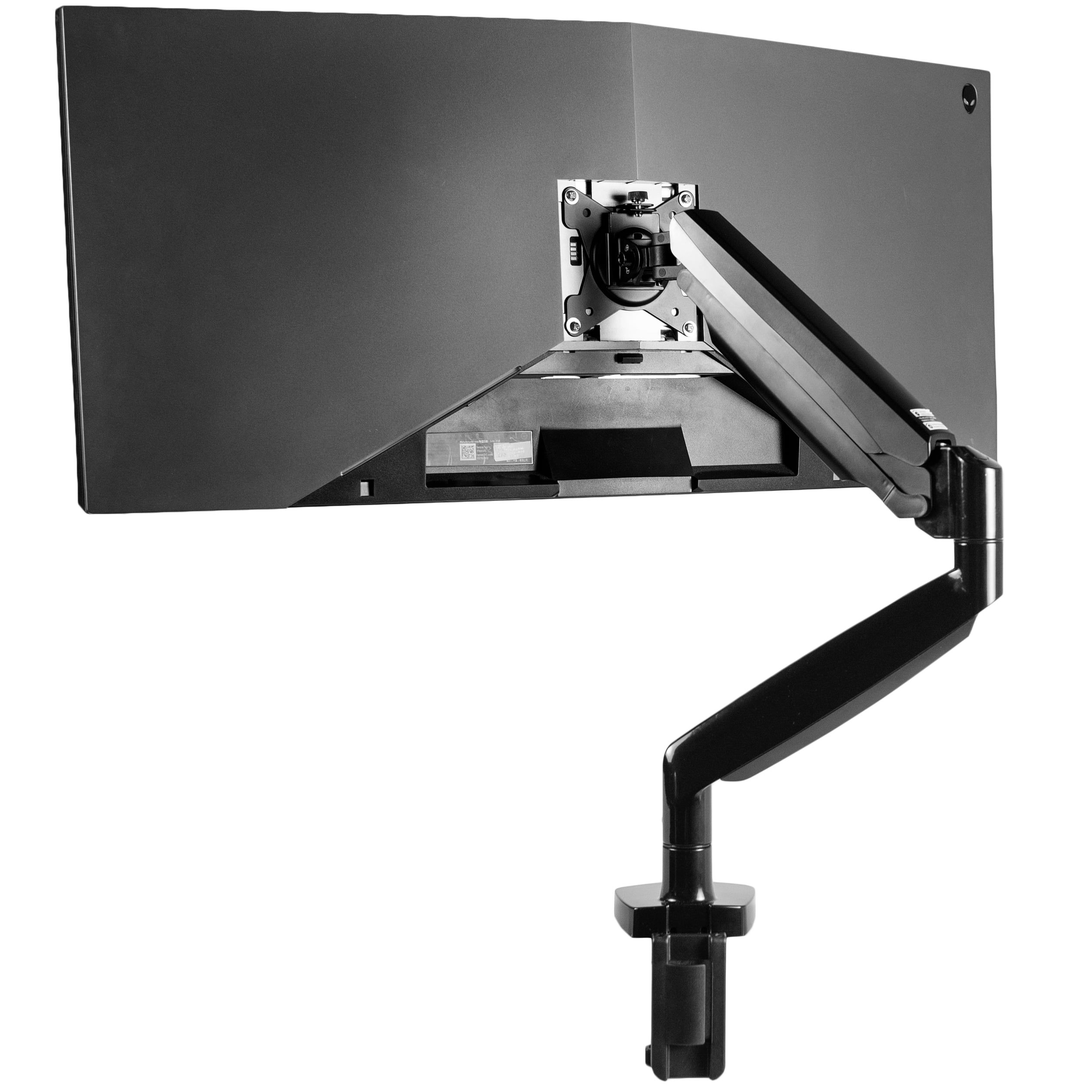 Black Aluminum Single Ultrawide Monitor Desk Mount with Pneumatic Arm