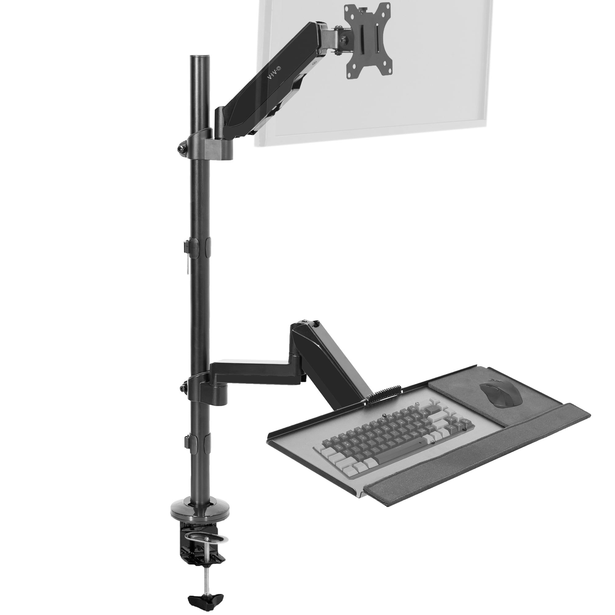 Black Steel Adjustable Desk Mount with Keyboard Tray