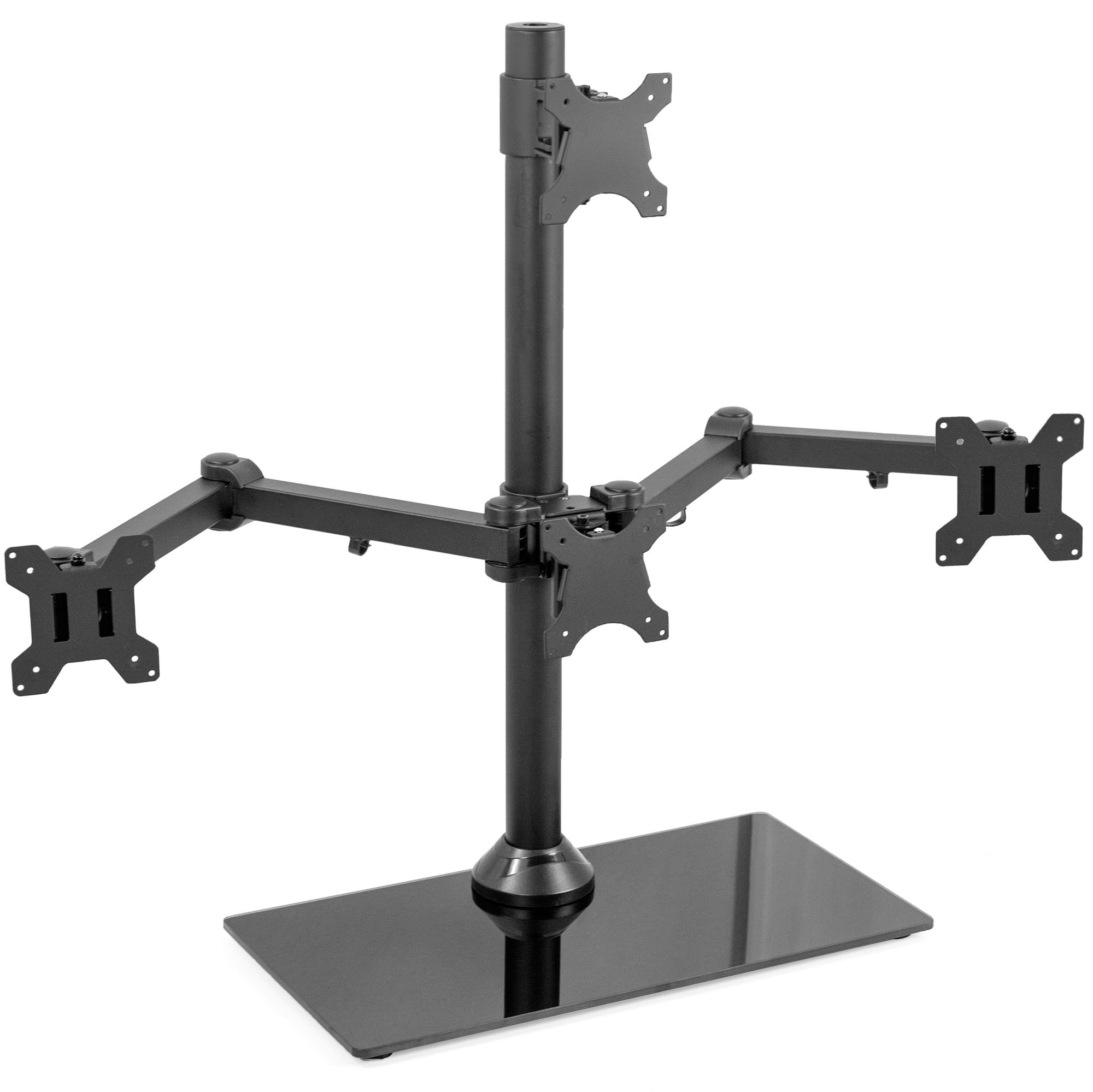 Black Steel Quad Freestanding Monitor Mount with Glass Base