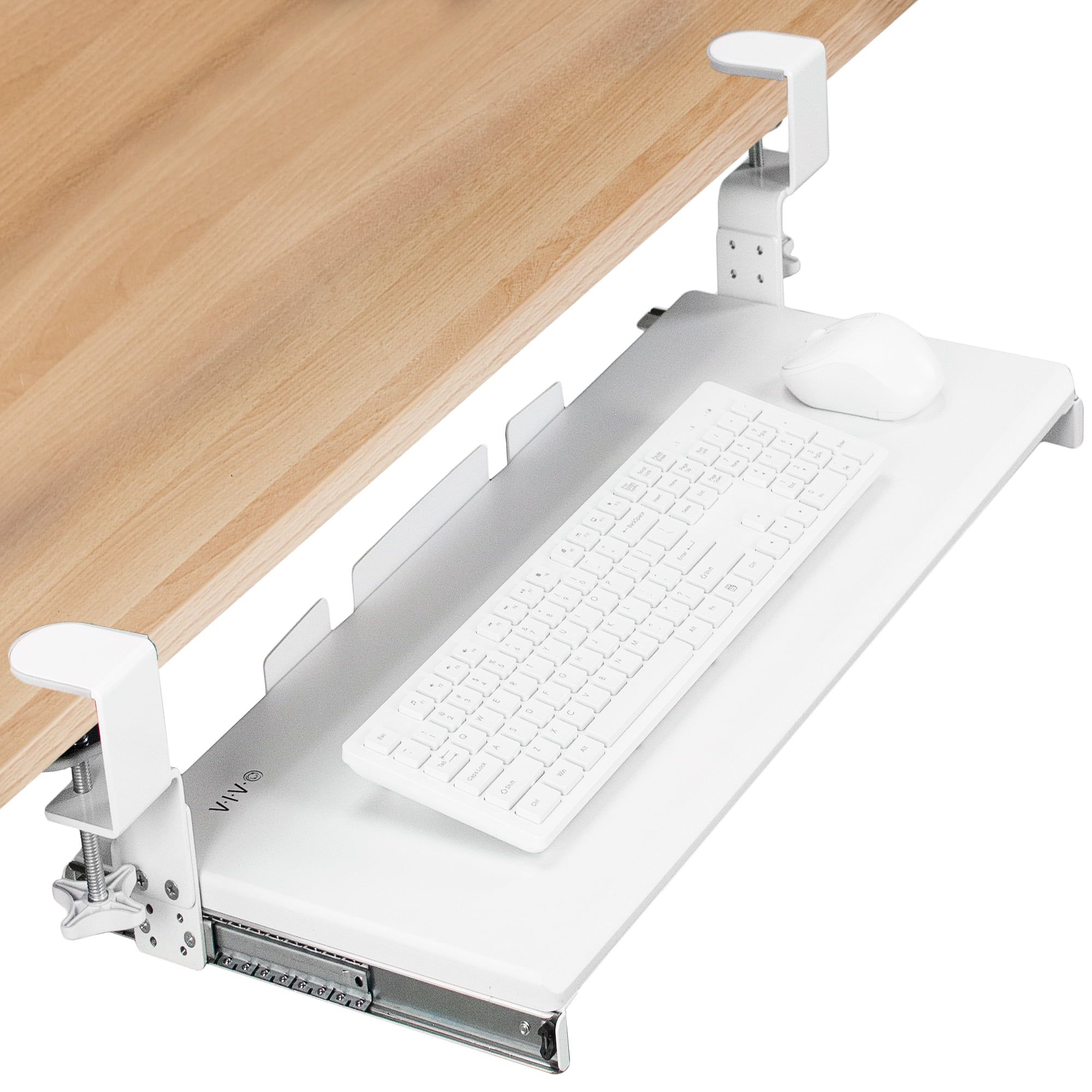 White Adjustable Under Desk Keyboard Tray with Metal Frame