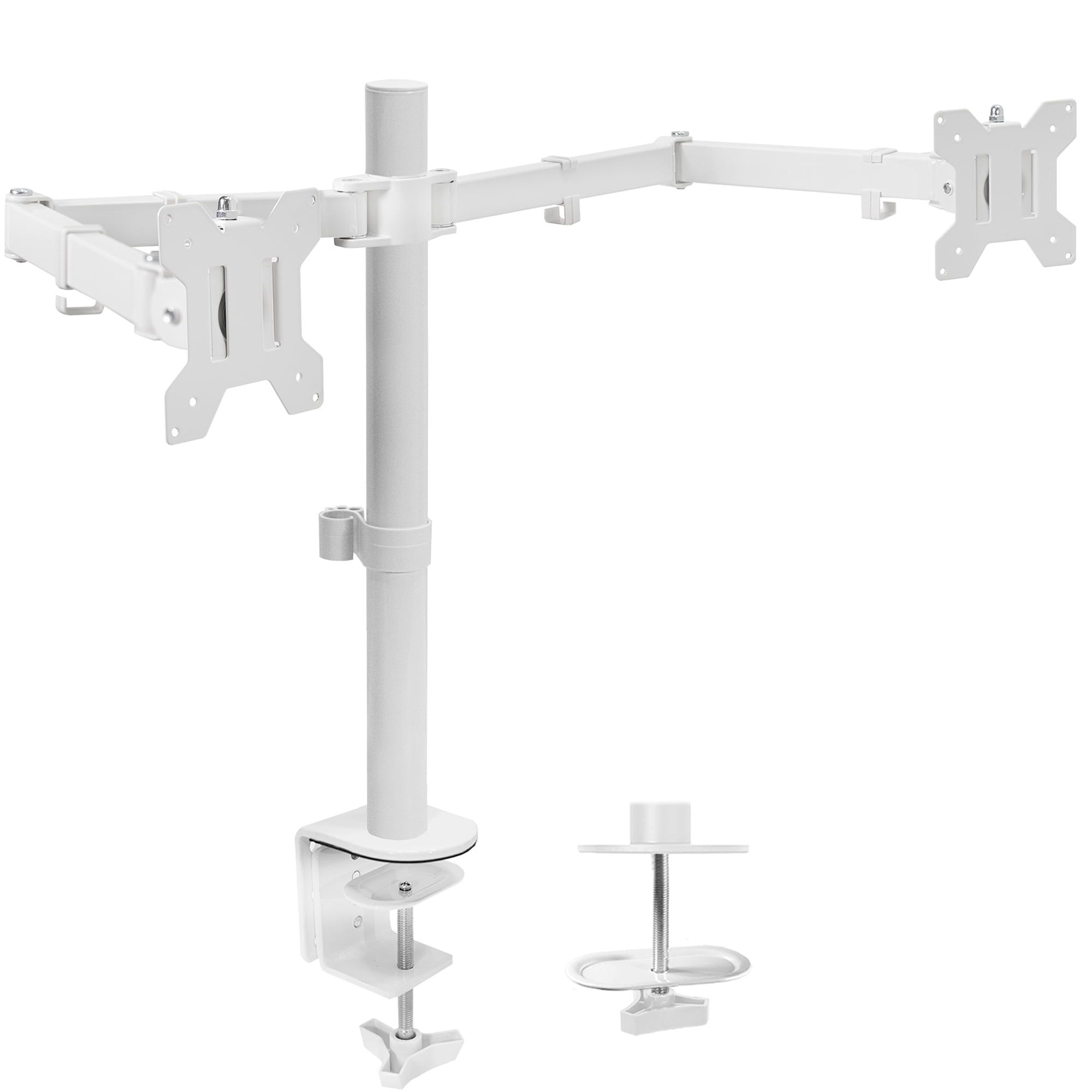 White Dual Monitor Adjustable Desk Mount for 13"-27" Screens