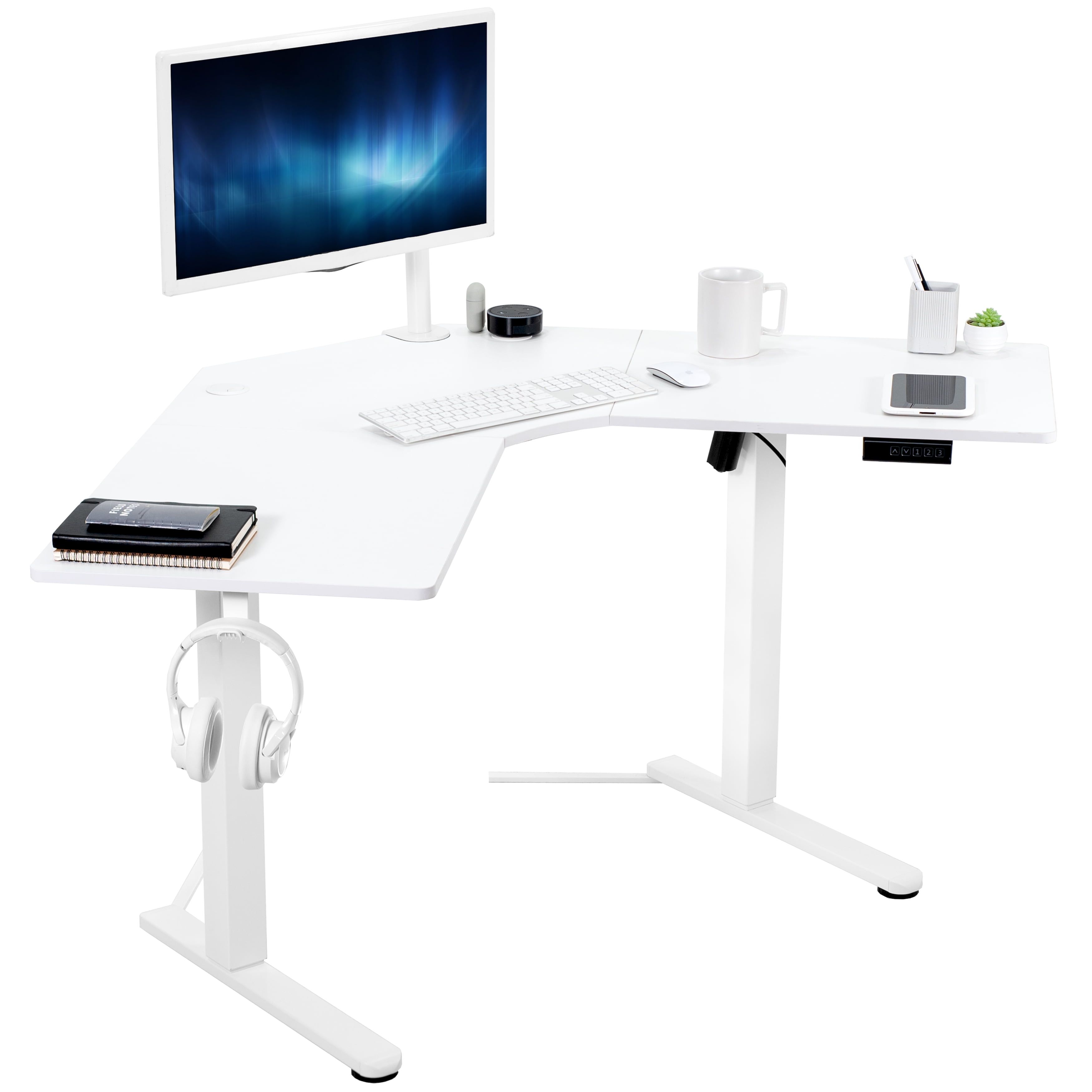 White Adjustable Height L-Shaped Standing Desk with Particle Board Top