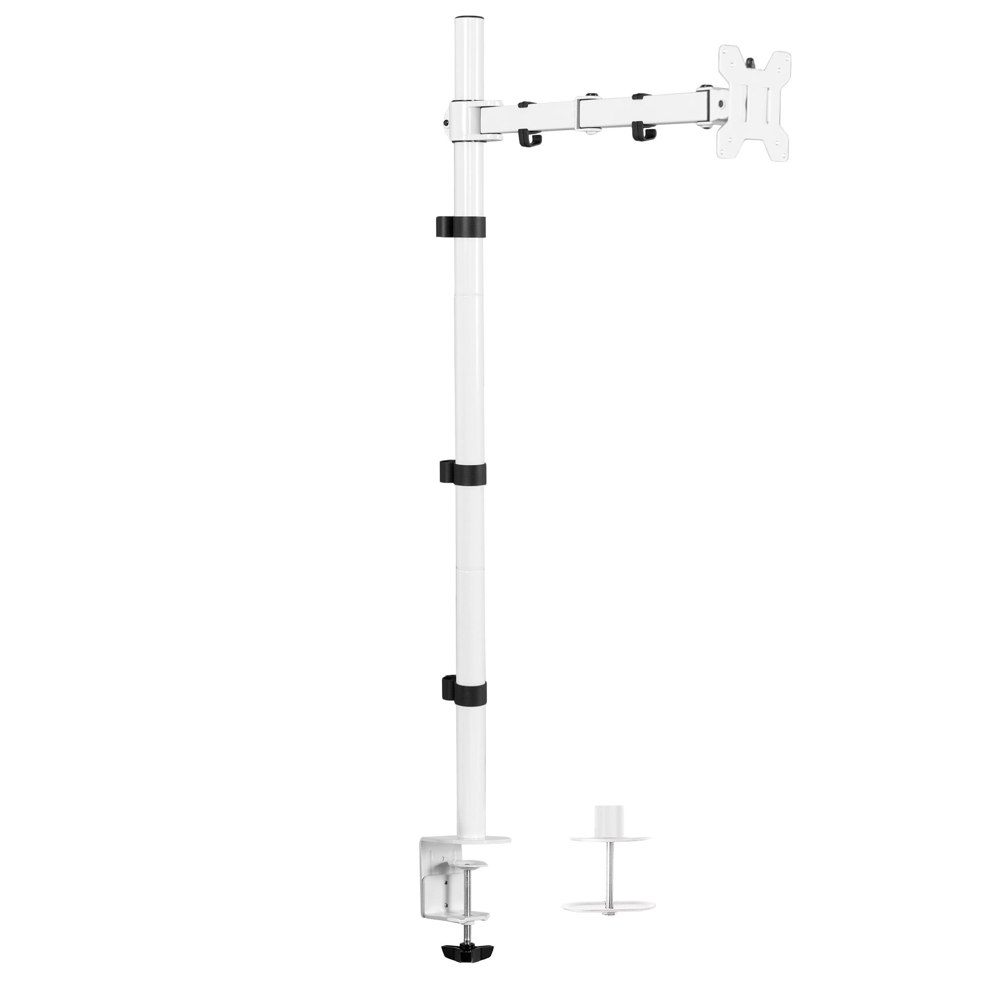 White Extra Tall Adjustable Single Monitor Desk Mount with 39" Pole