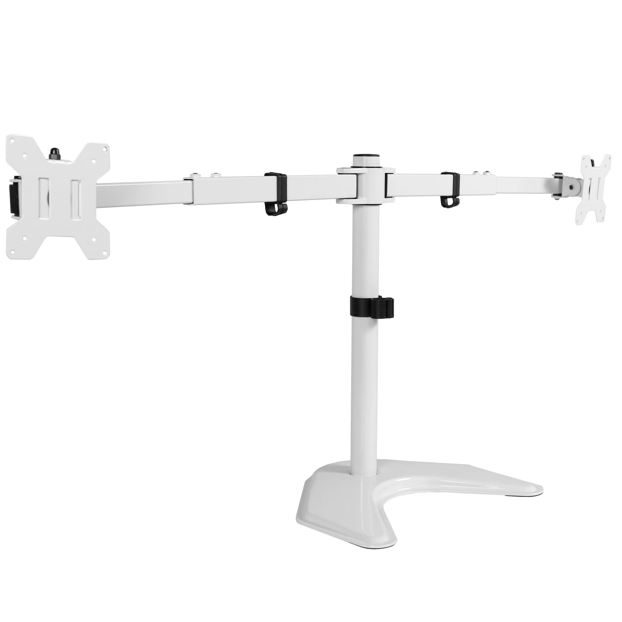 White Steel Dual Monitor Freestanding Desk Stand with Telescoping Arms