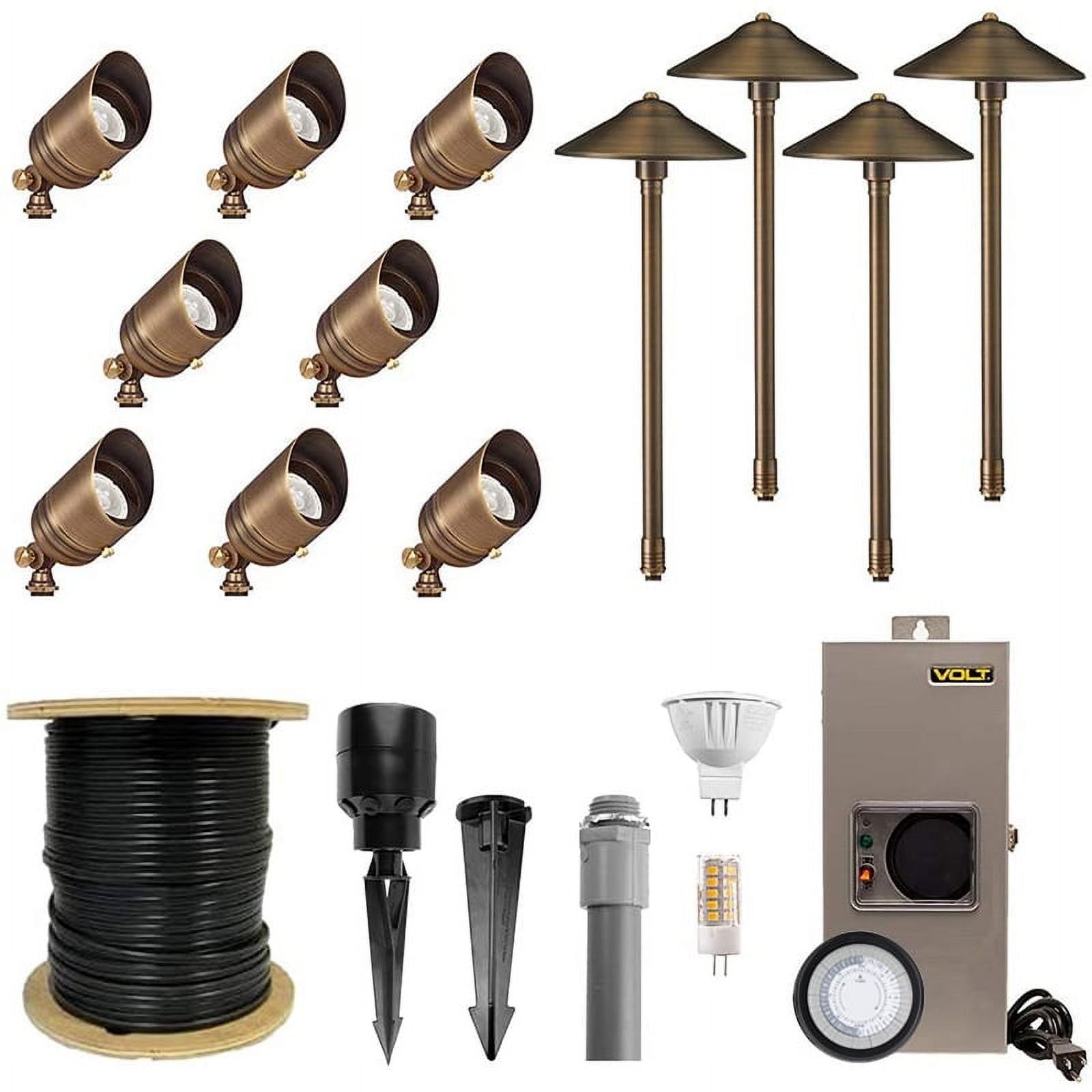 VOLT Brass LED Landscape Lighting Kit with Transformer