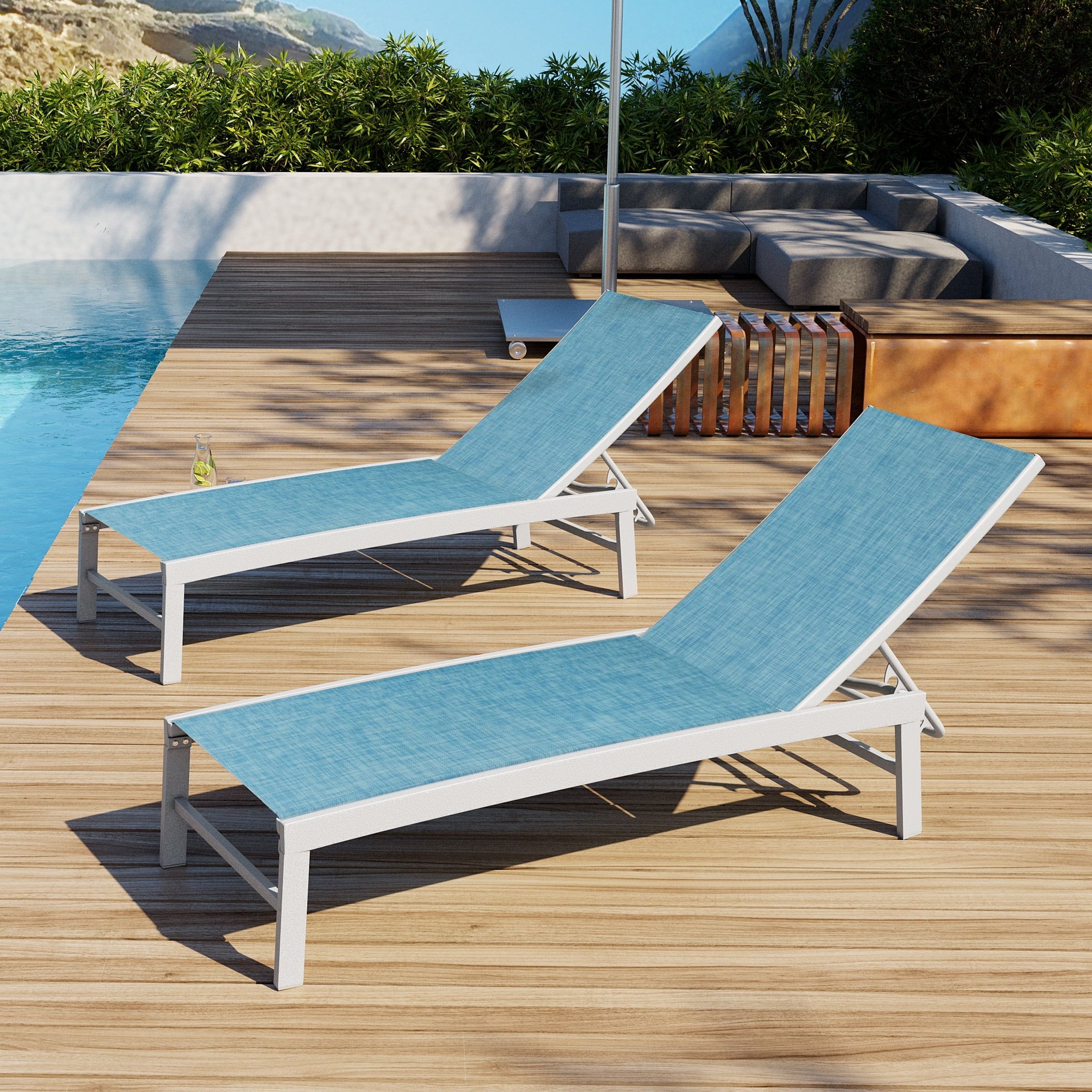 Blue Adjustable Aluminum Outdoor Chaise Lounge Set