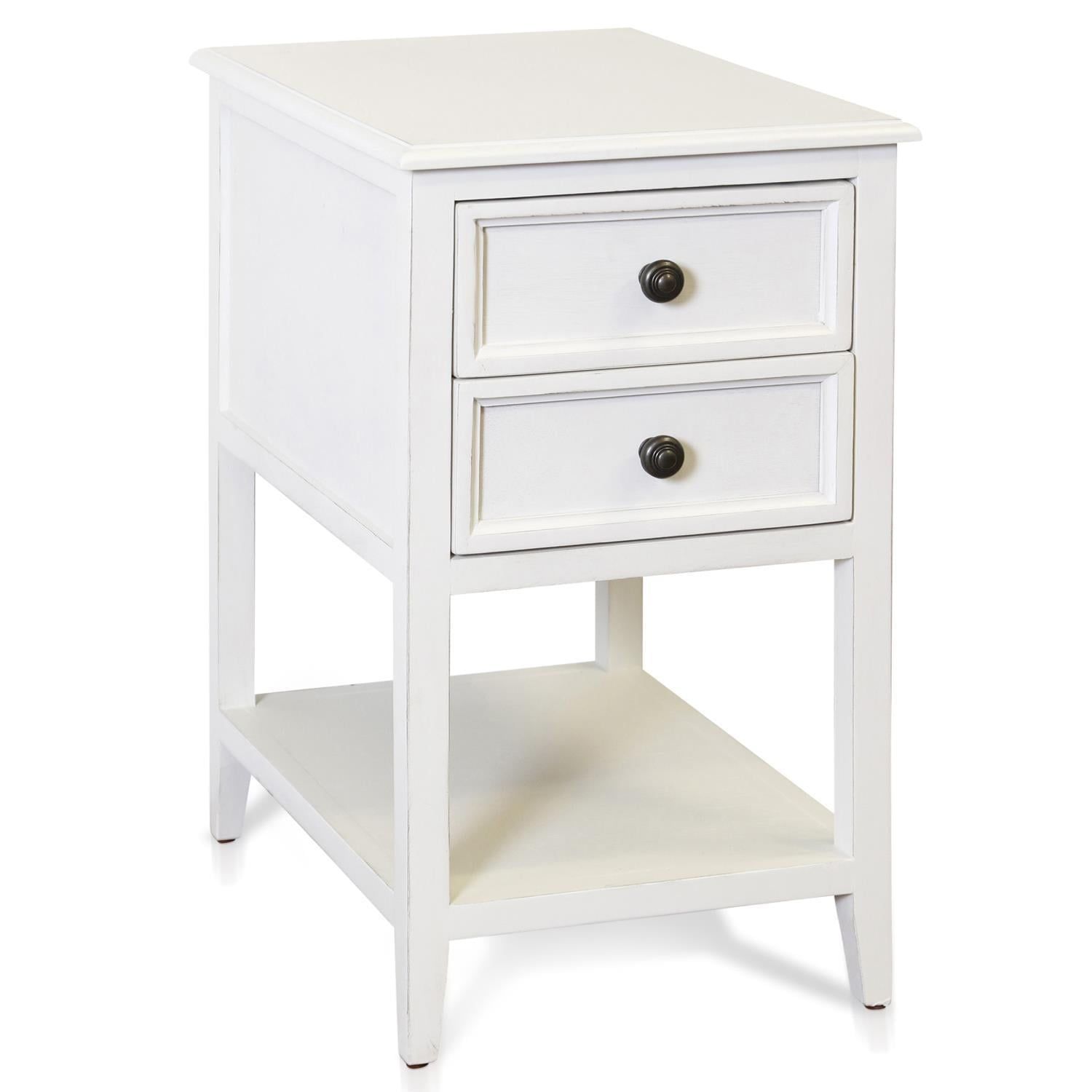 Eggshell White Modern Wood Side Table with Storage - 25" Tall