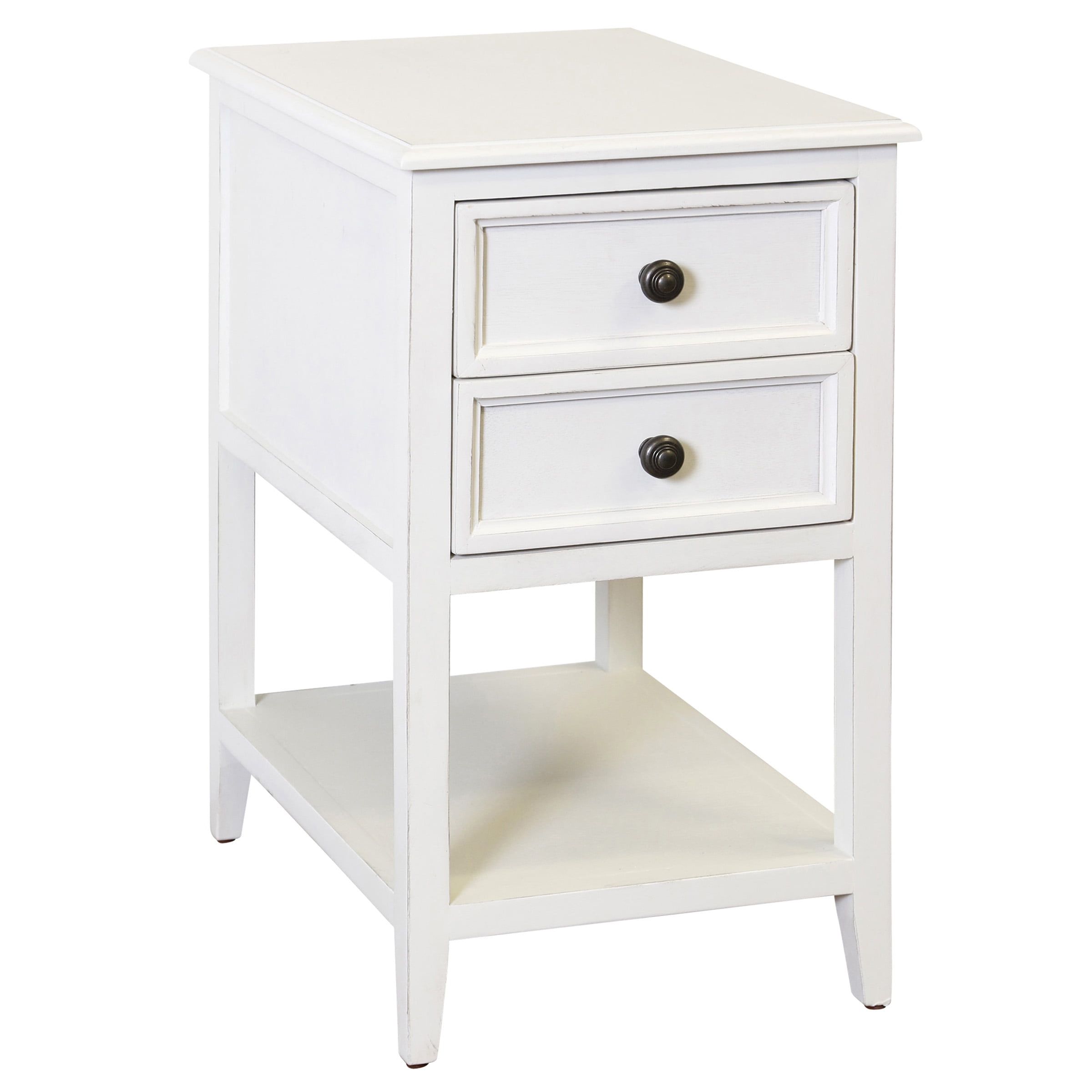 Eggshell White Modern Wood Side Table with Storage - 25" Tall