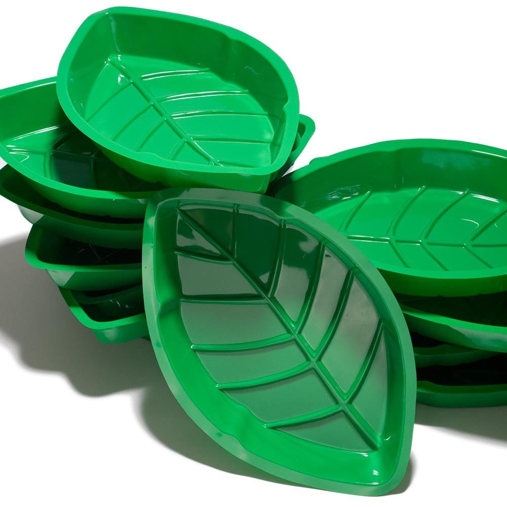 12-Pack Green Palm Leaf Plastic Serving Trays