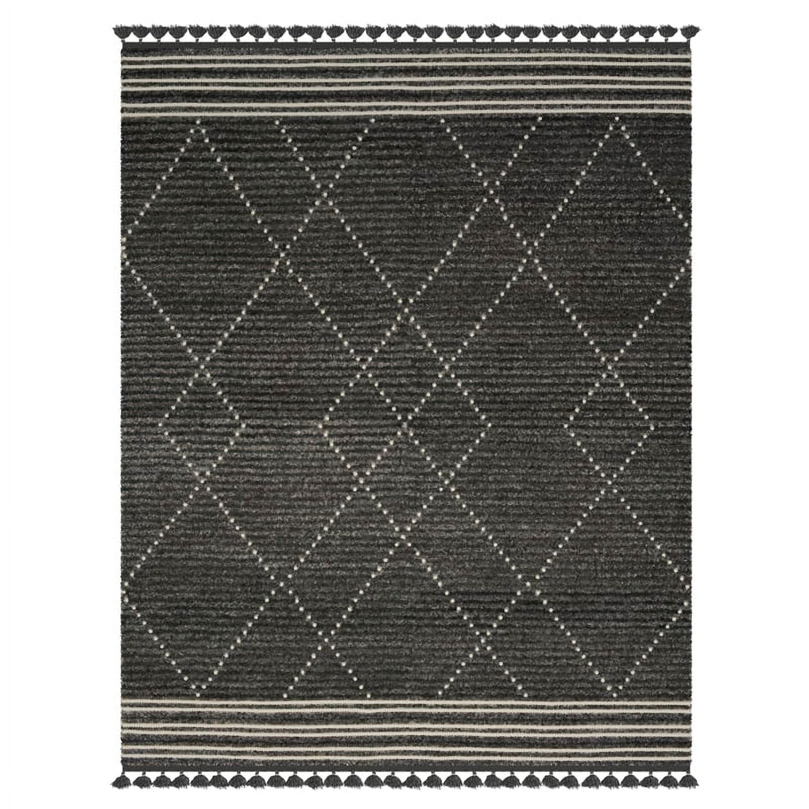 Handmade Charcoal and Ivory Wool-Cotton Blend Area Rug, 5' x 8'