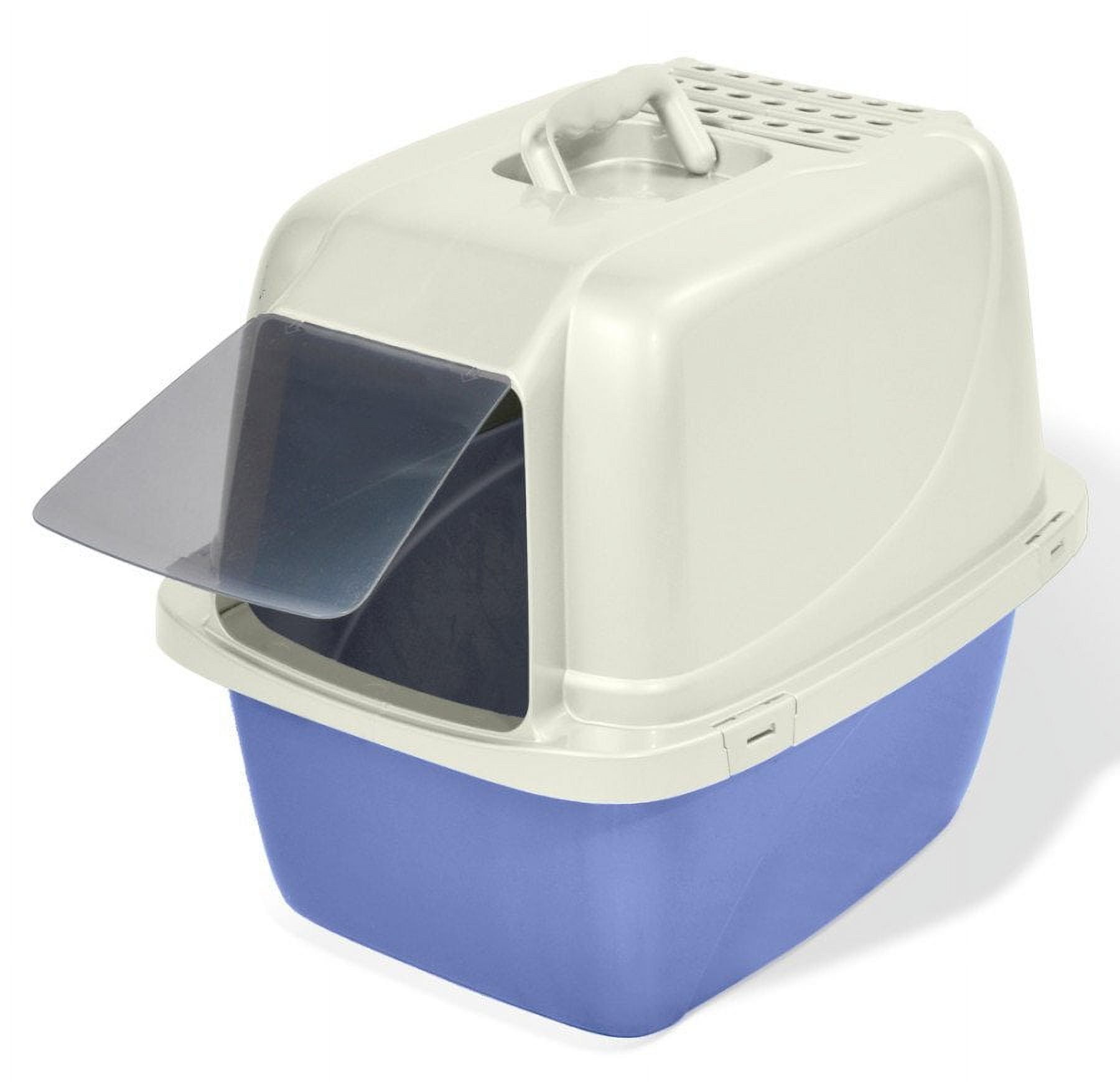 Large White and Blue Enclosed Plastic Cat Litter Box