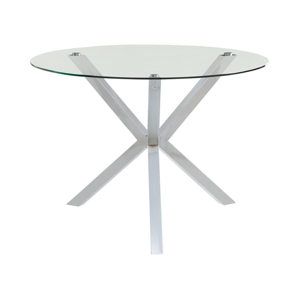 Round Glass Top Dining Table with Chrome X-Cross Base