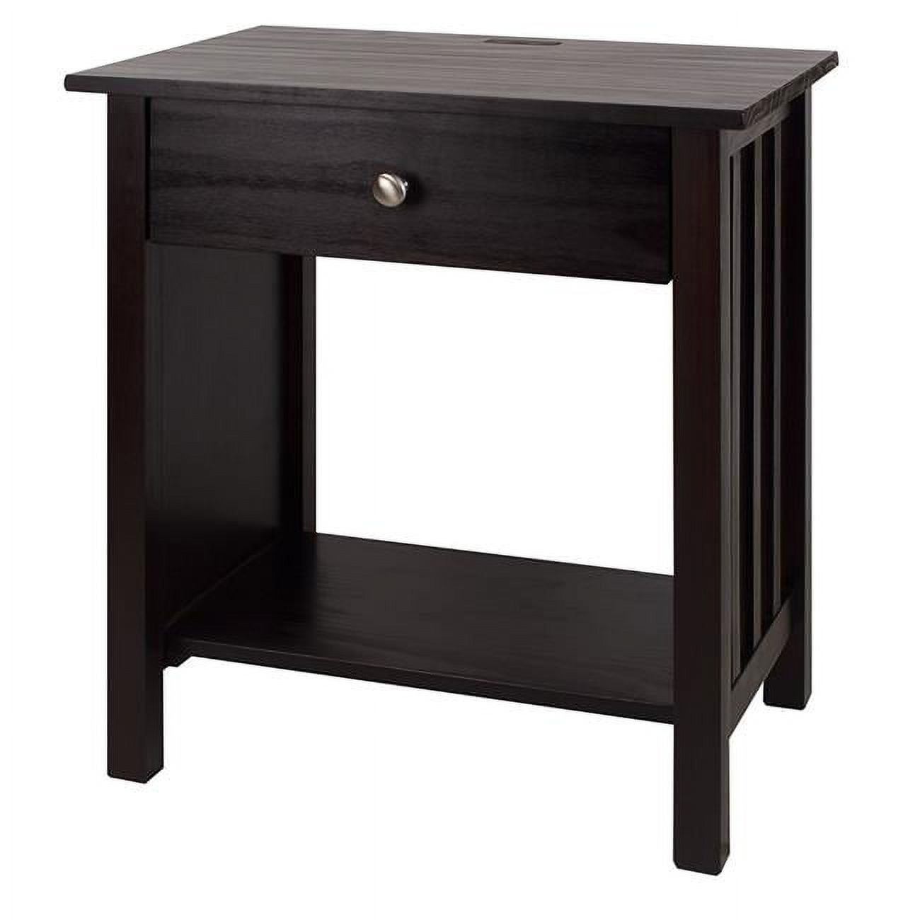 Espresso Solid Wood Nightstand with Built-in USB Ports