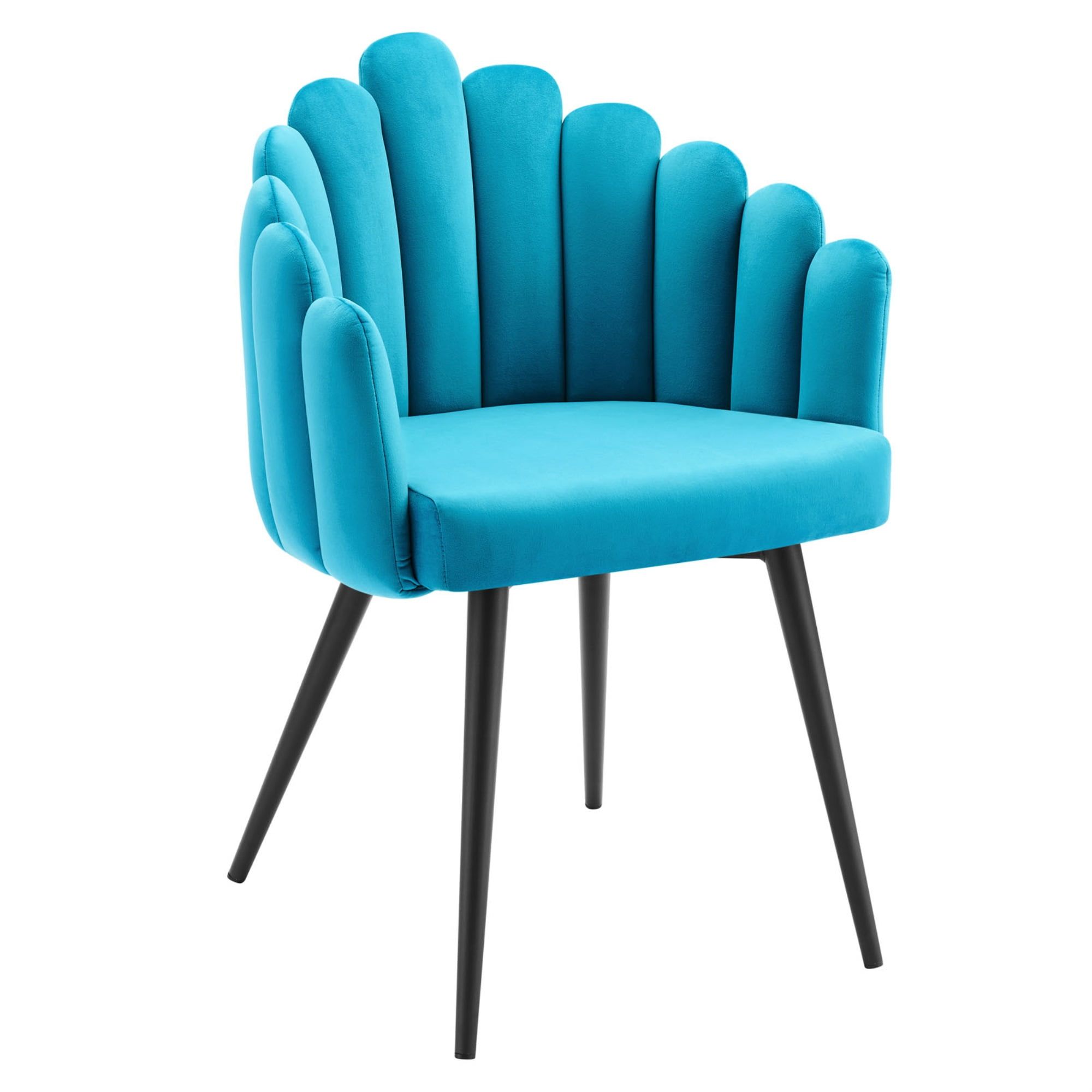 Retro Modern Black Blue Velvet Upholstered Arm Chair with Metal Frame